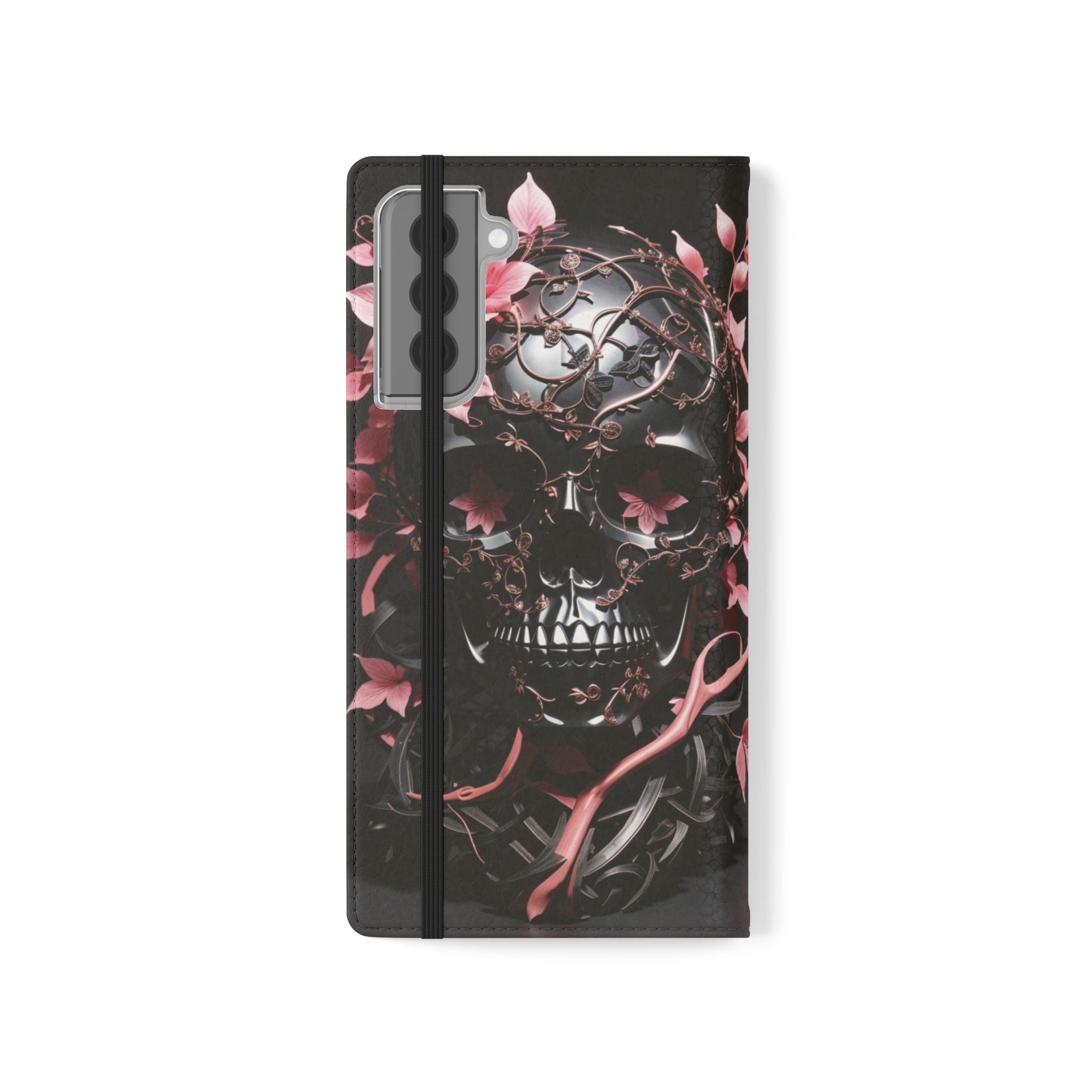 Pink Pastel Goth Skull Flip Wallet Phone Case - Skull Wallet Case for Samsung iPhone - Gothic Style Skull Wallet Phone Cases