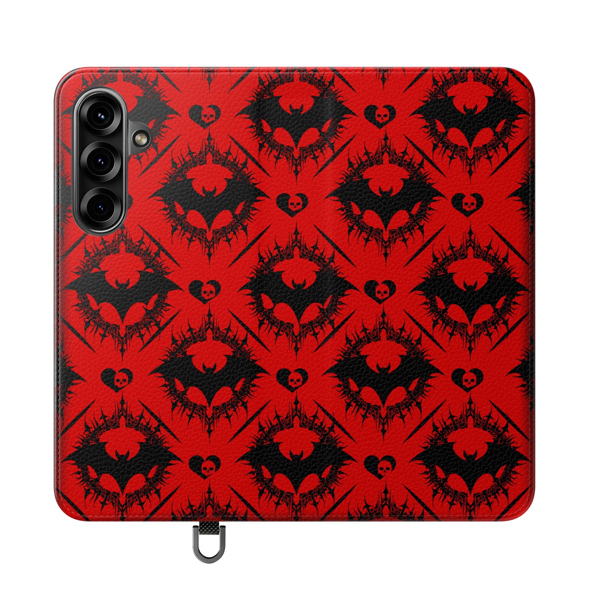 Gothic Bat Wallet Flip Case - Elegant Goth Phone Wallet - Bat Pattern Flip Case - Gothic Phone Case - Stylish Wallet Phone Case