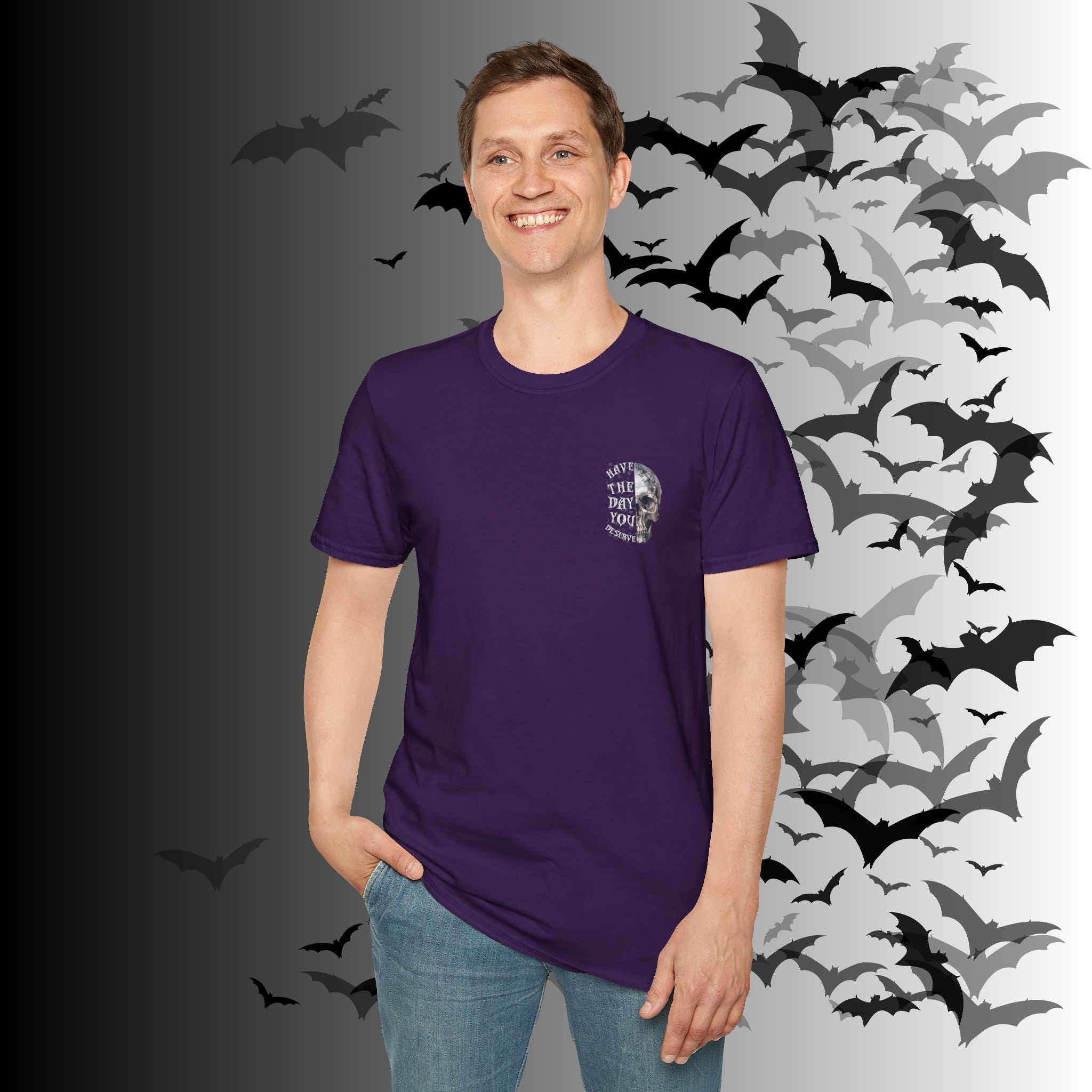 "Have The Day You Deserve" Gothic Botanical Skull T-Shirt — Front & Back Print