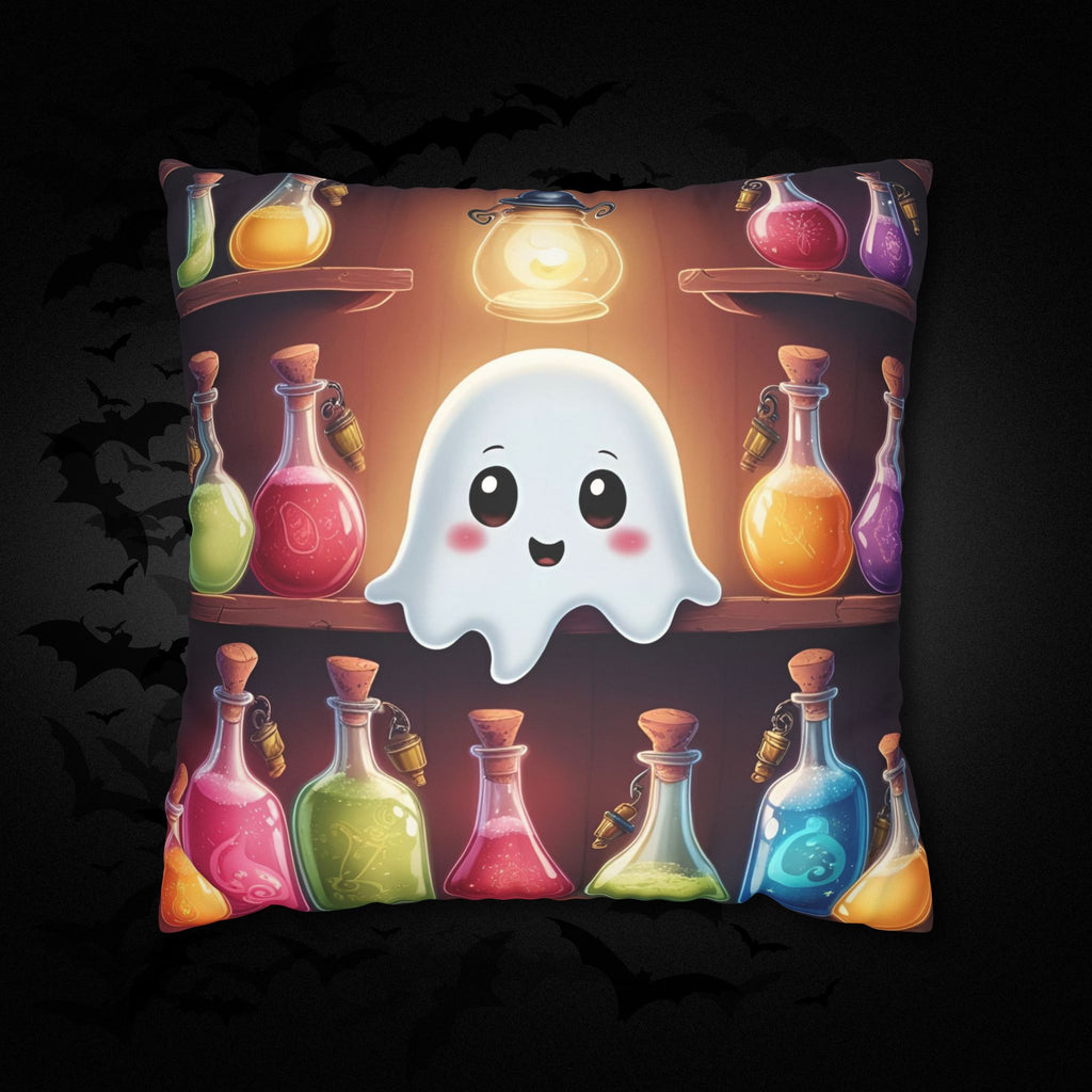 Apothecary Ghost Throw Pillow — Whimsigoth Potion Shelf Dark Home Decor