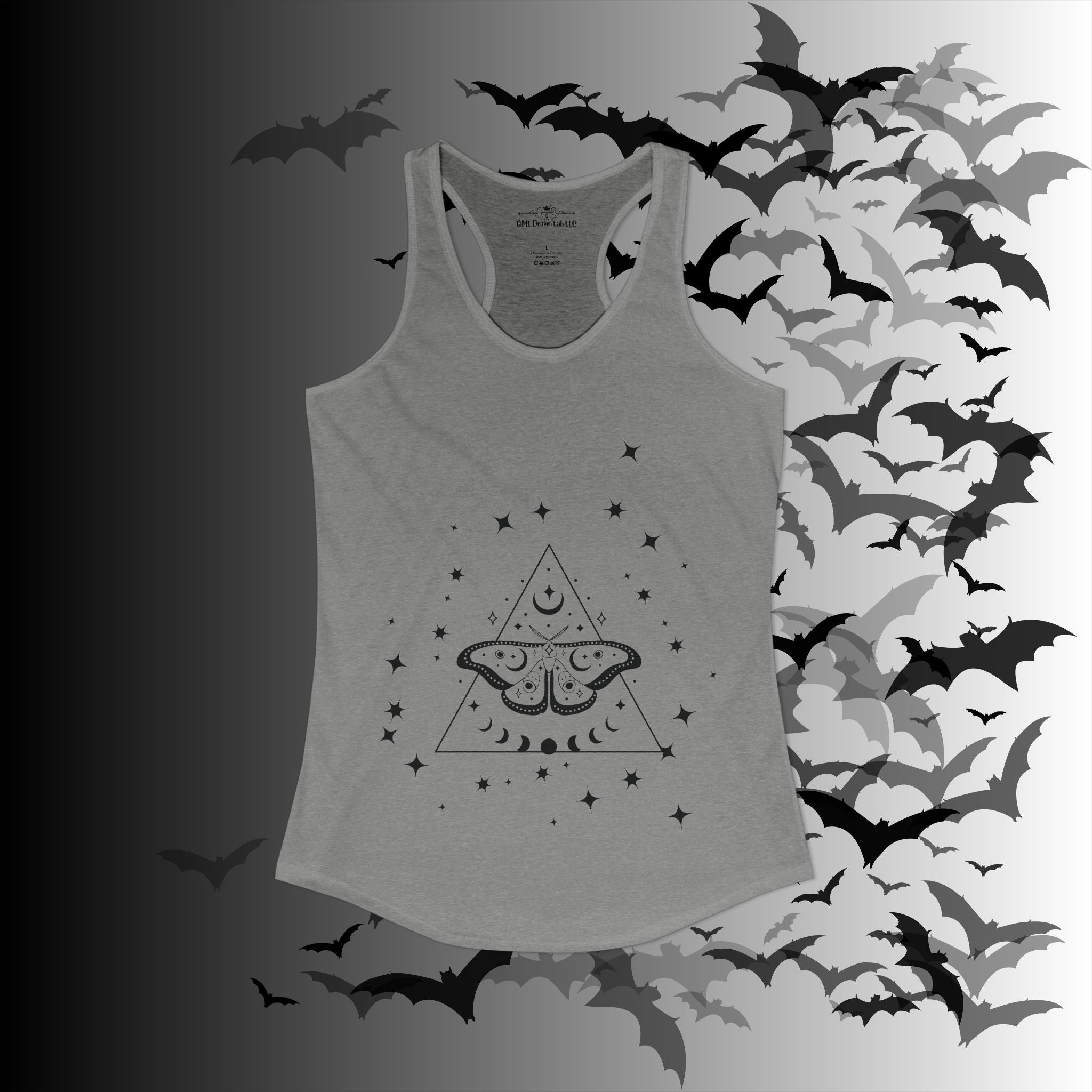 Gothic Luna Moth Celestial Pyramid Tank Top — Witchy Racerback Shirt