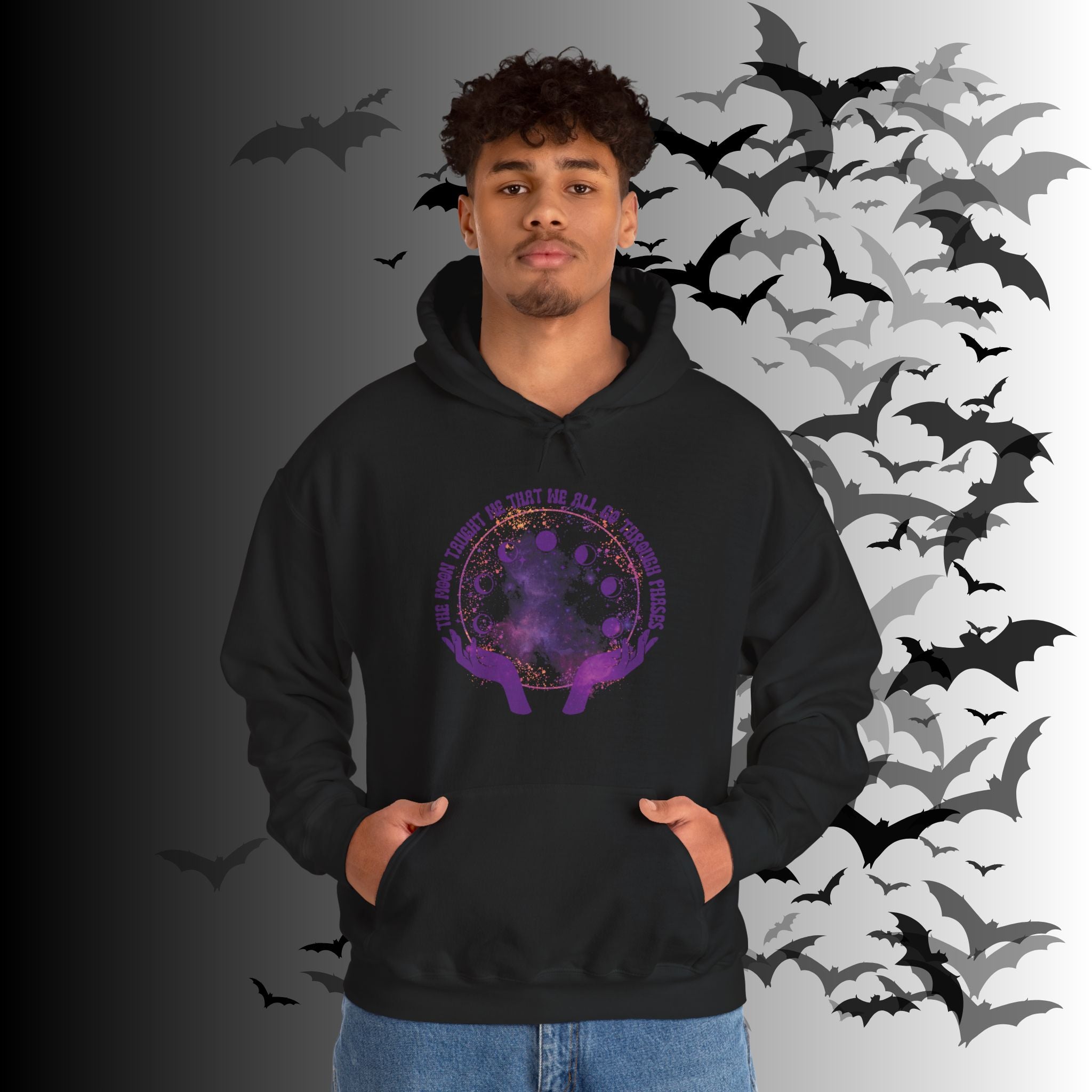 The Moon Taught Me We All Go Through Phases Hoodie — Witchy Moon Phase Pullover