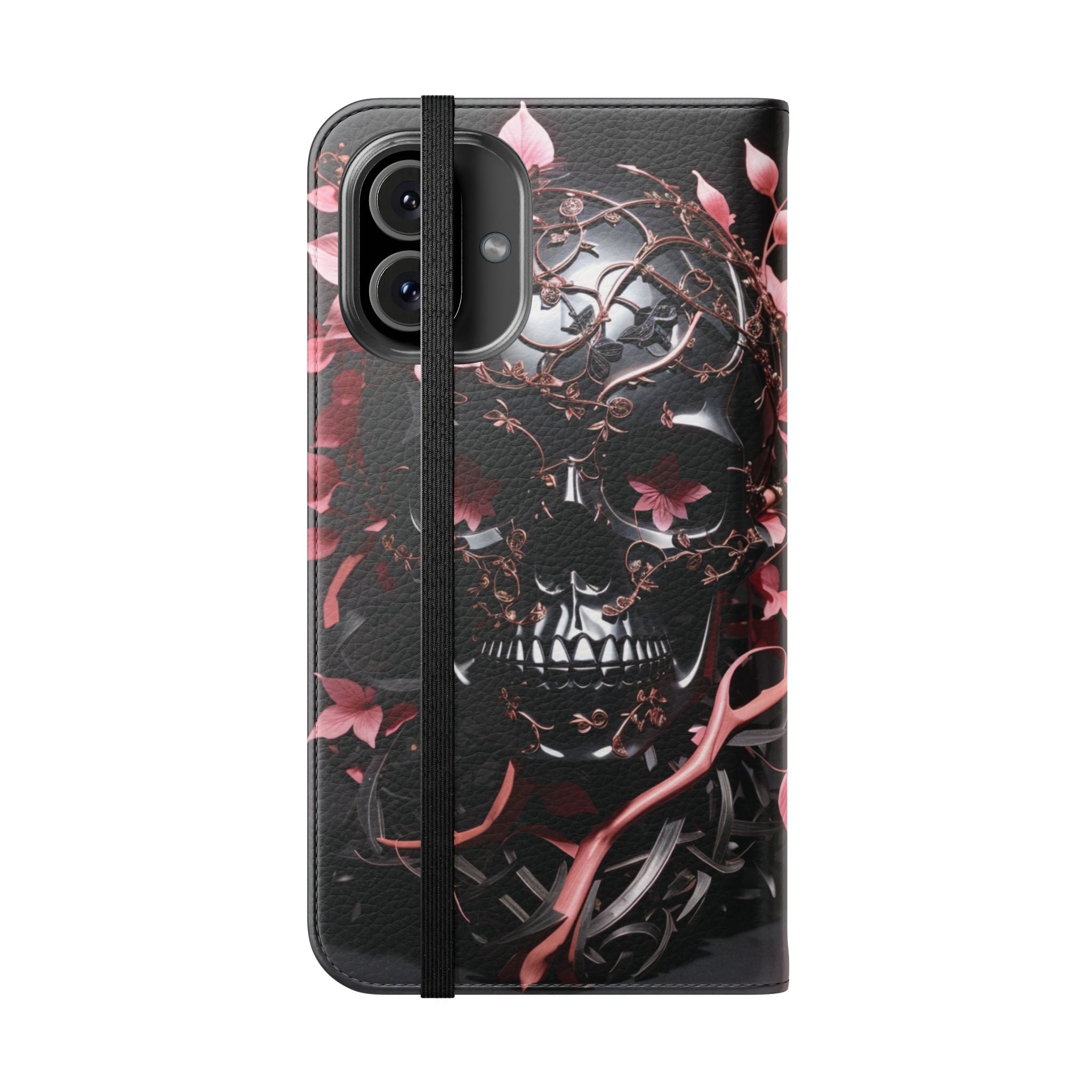 Pink Pastel Goth Skull Flip Wallet Phone Case - Skull Wallet Case for Samsung iPhone - Gothic Style Skull Wallet Phone Cases