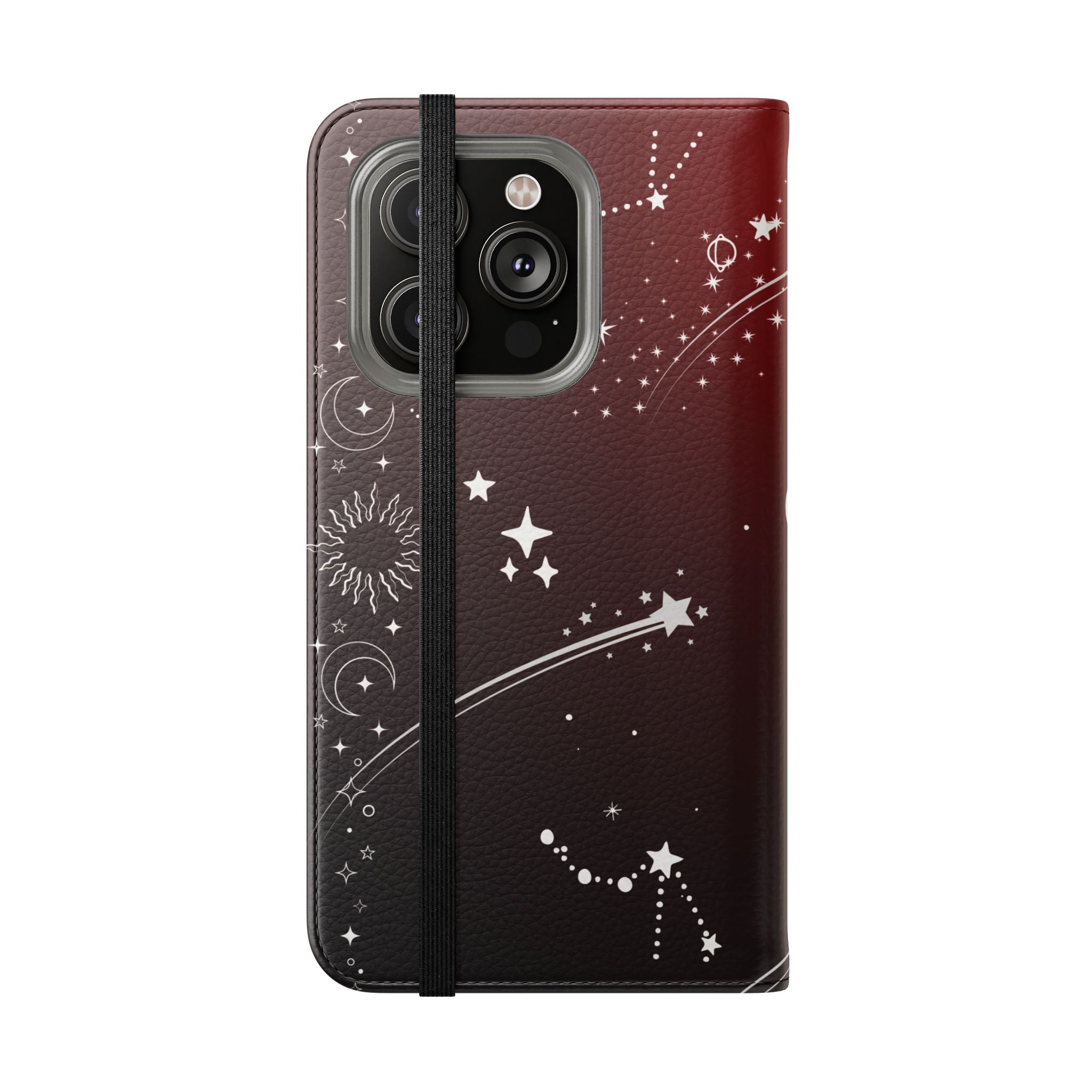 Gothic Celestial Black and Red Flip Wallet Case for iPhone and Samsung Galaxy Phones