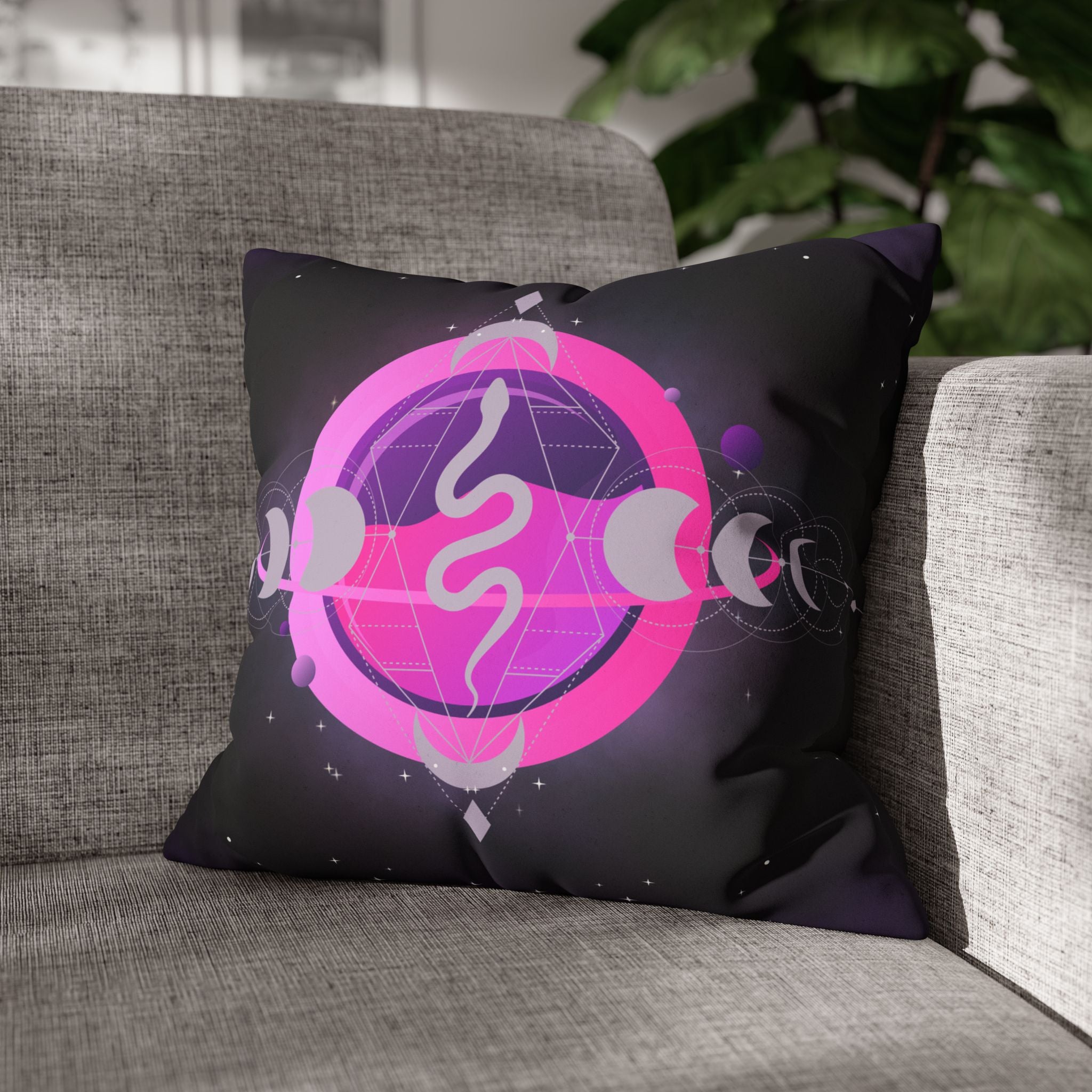 Pastel Goth Celestial Snake Moon Phases Throw Pillow — Witchy Dark Home Decor