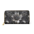 Gothic Botanical Dahlia Skull Wallet | Dark Floral Faux Leather Zipper Clutch
