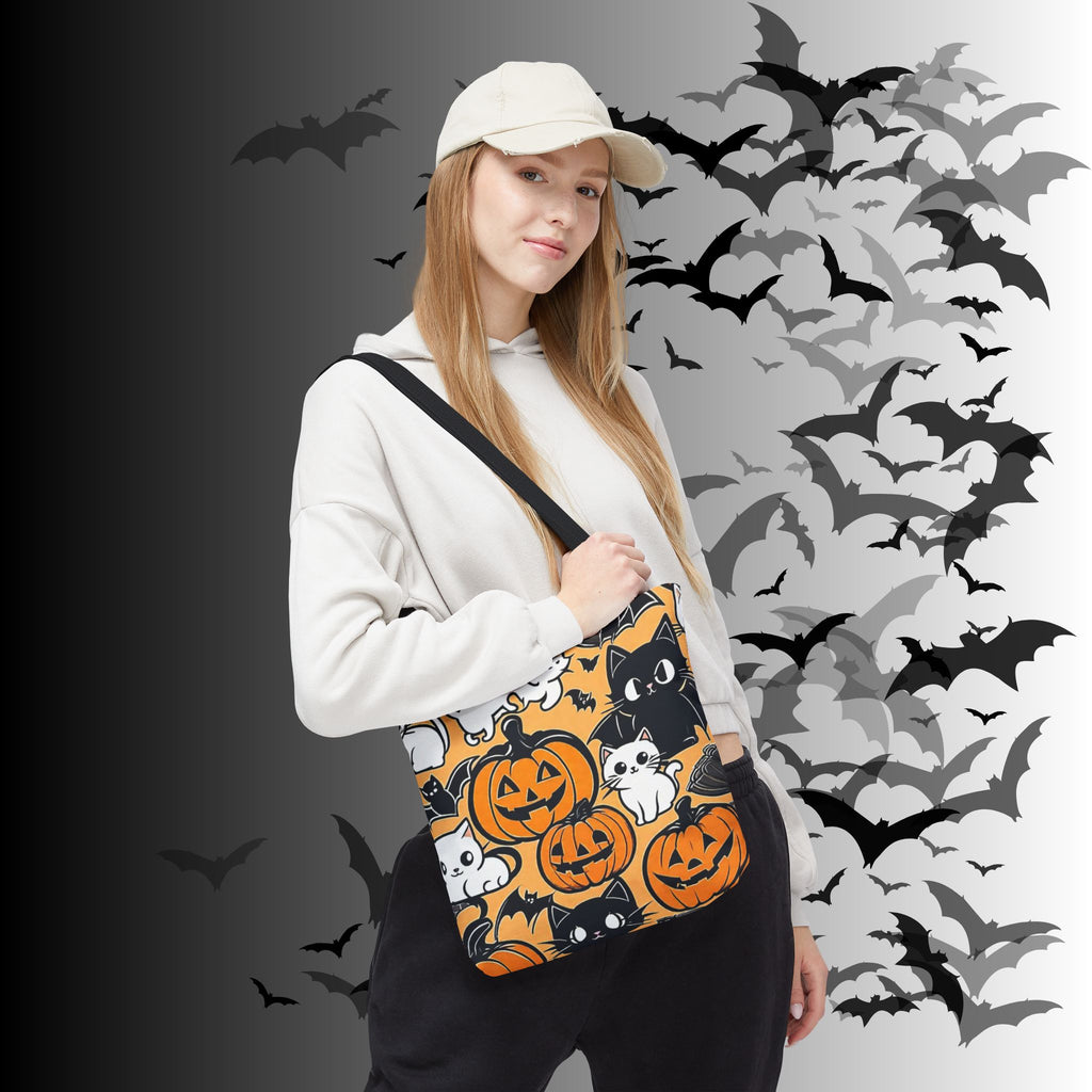 Kawaii Halloween Cat & Pumpkin Tote Bag — Spooky Cute Pattern