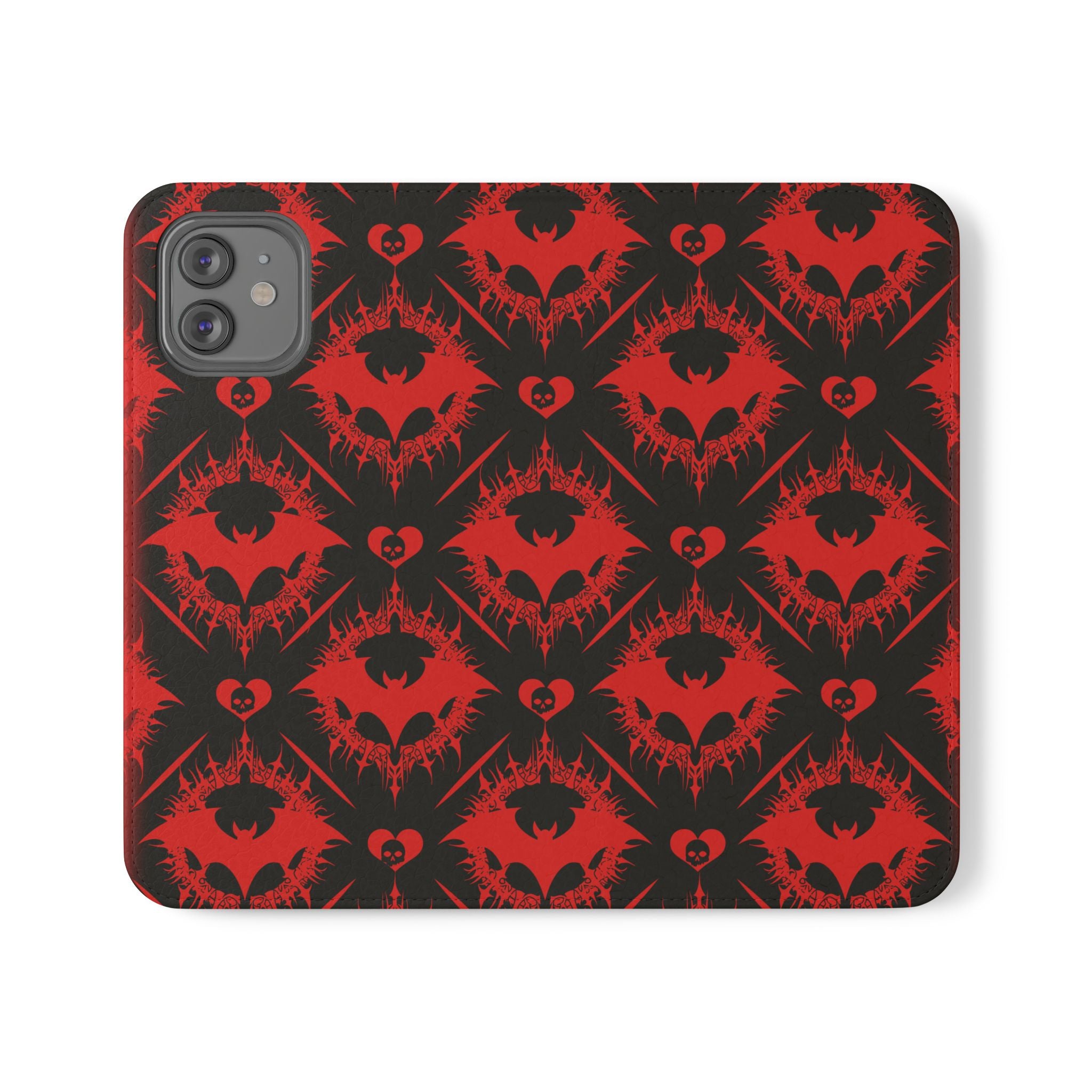 Gothic Bat Wallet Flip Case - Elegant Goth Phone Wallet - Bat Pattern Flip Case - Gothic Phone Case - Stylish Wallet Phone Case