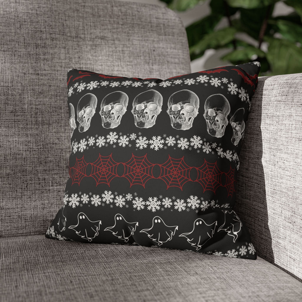 Merry Creepmas Gothic Ugly Sweater Throw Pillow — Goth Holiday Dark Home Decor