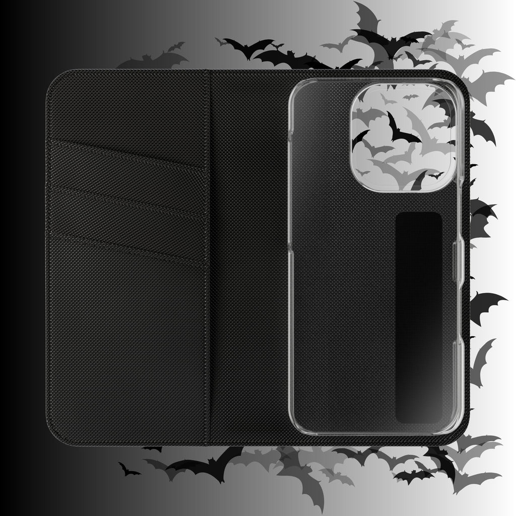 Gothic Bat Wallet Flip Case - Elegant Goth Phone Wallet - Bat Pattern Flip Case - Gothic Phone Case - Stylish Wallet Phone Case