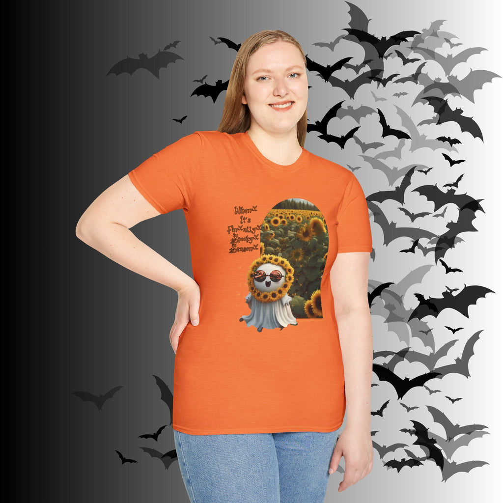 "When It's Finally Spooky Season" Ghost Sunflower T-Shirt — Halloween Tee