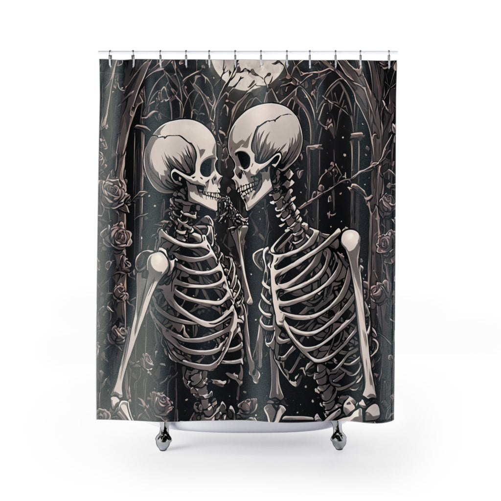 Gothic Skeleton Love Shower Curtain — Dark Romance Valloween Bathroom Decor