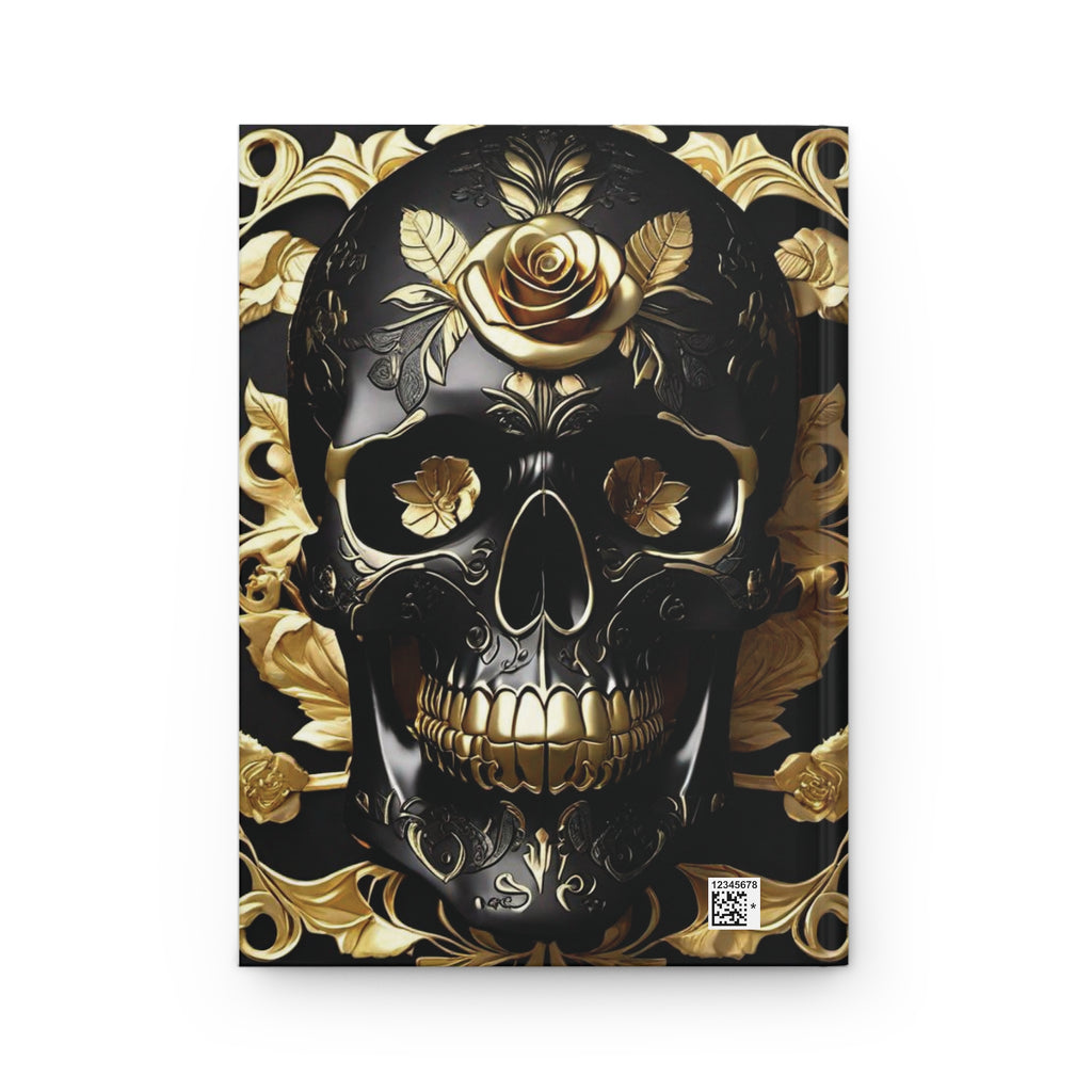 Gothic Black & Gold Skull Journal — Dark Floral Rose Hardcover Spell Book