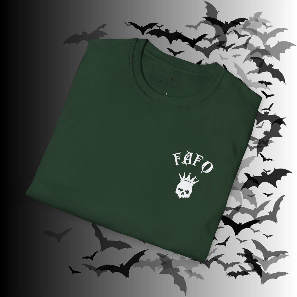 "FAFO" I Identify As A Threat T-Shirt — White Print Front & Back Gothic Tee