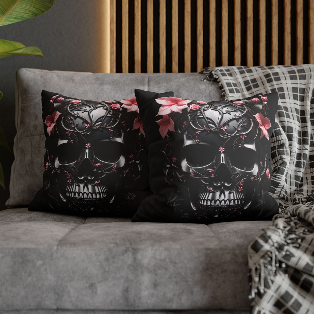 Gothic Botanical Skull Throw Pillow — Dark Floral Pastel Goth Home Decor