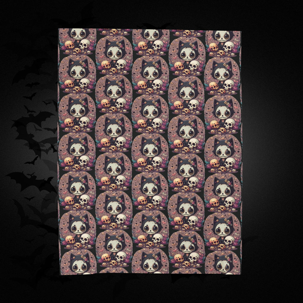 Kawaii Skull Cat Throw Blanket — Creepy Cute Gothic Home Decor