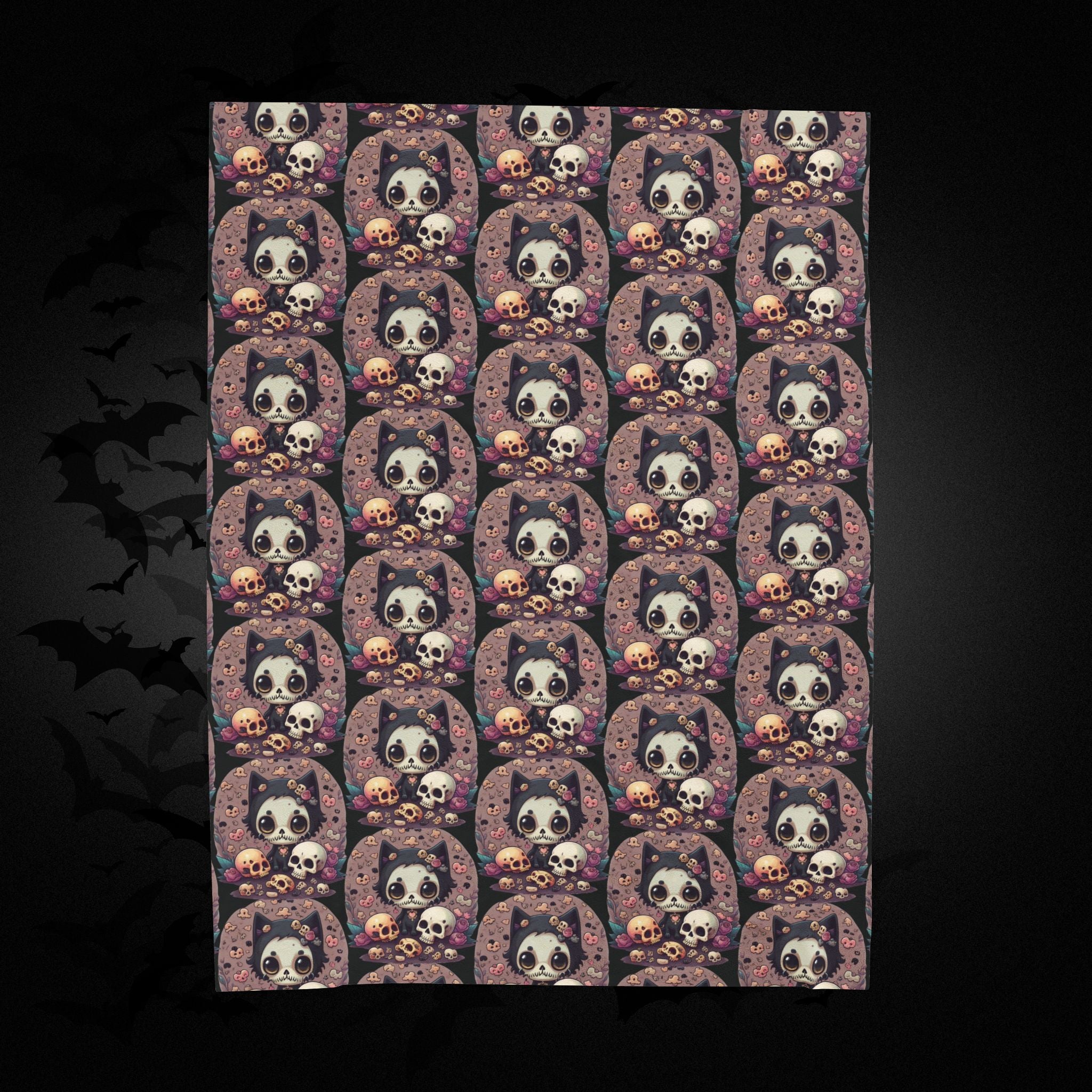 Kawaii Skull Cat Throw Blanket — Creepy Cute Gothic Home Decor