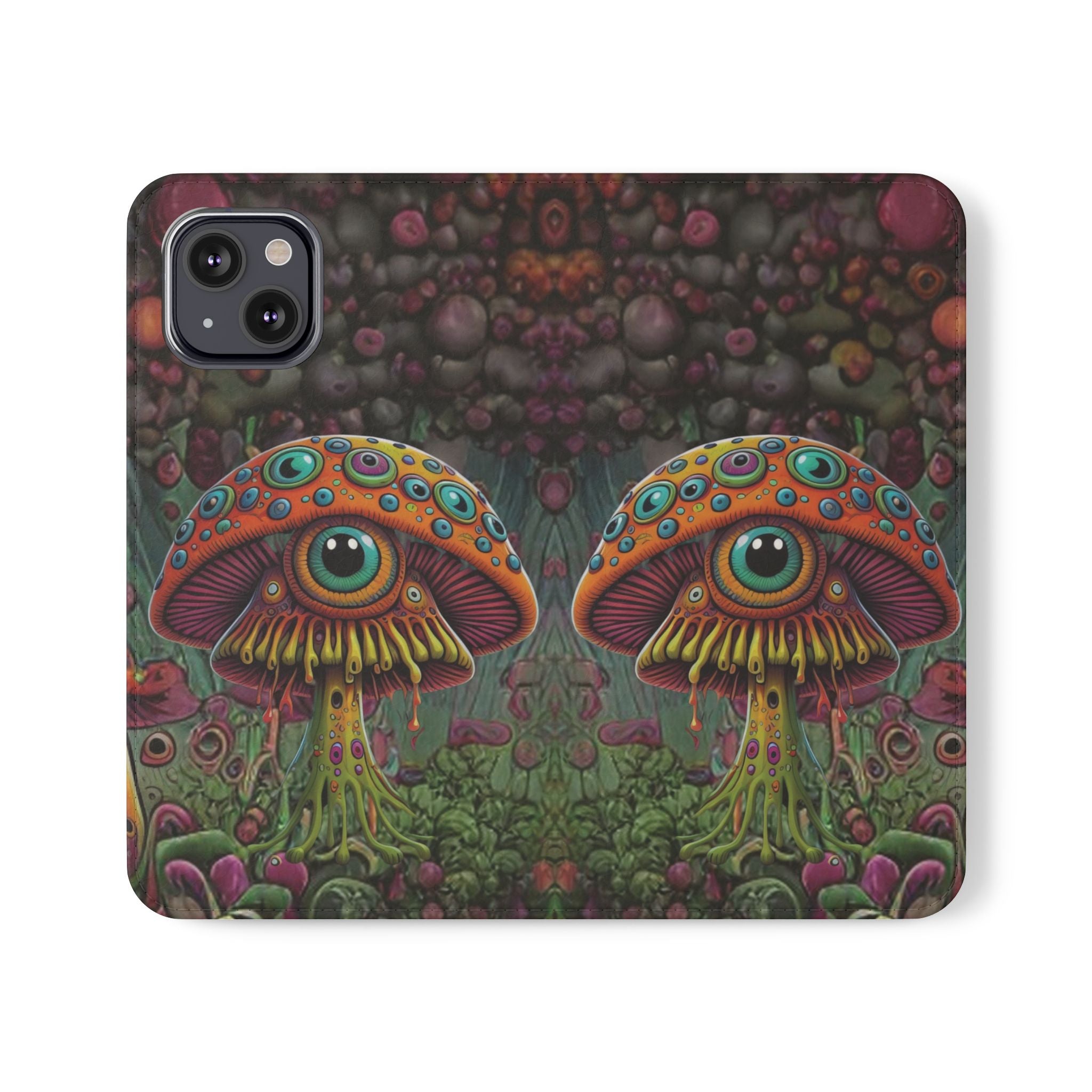Trippy Mushroom Cottagecore Flip Wallet Phone Case - Mushroom Wallet Case for Samsung iPhone - Psychedelic Wallet Phone Cases