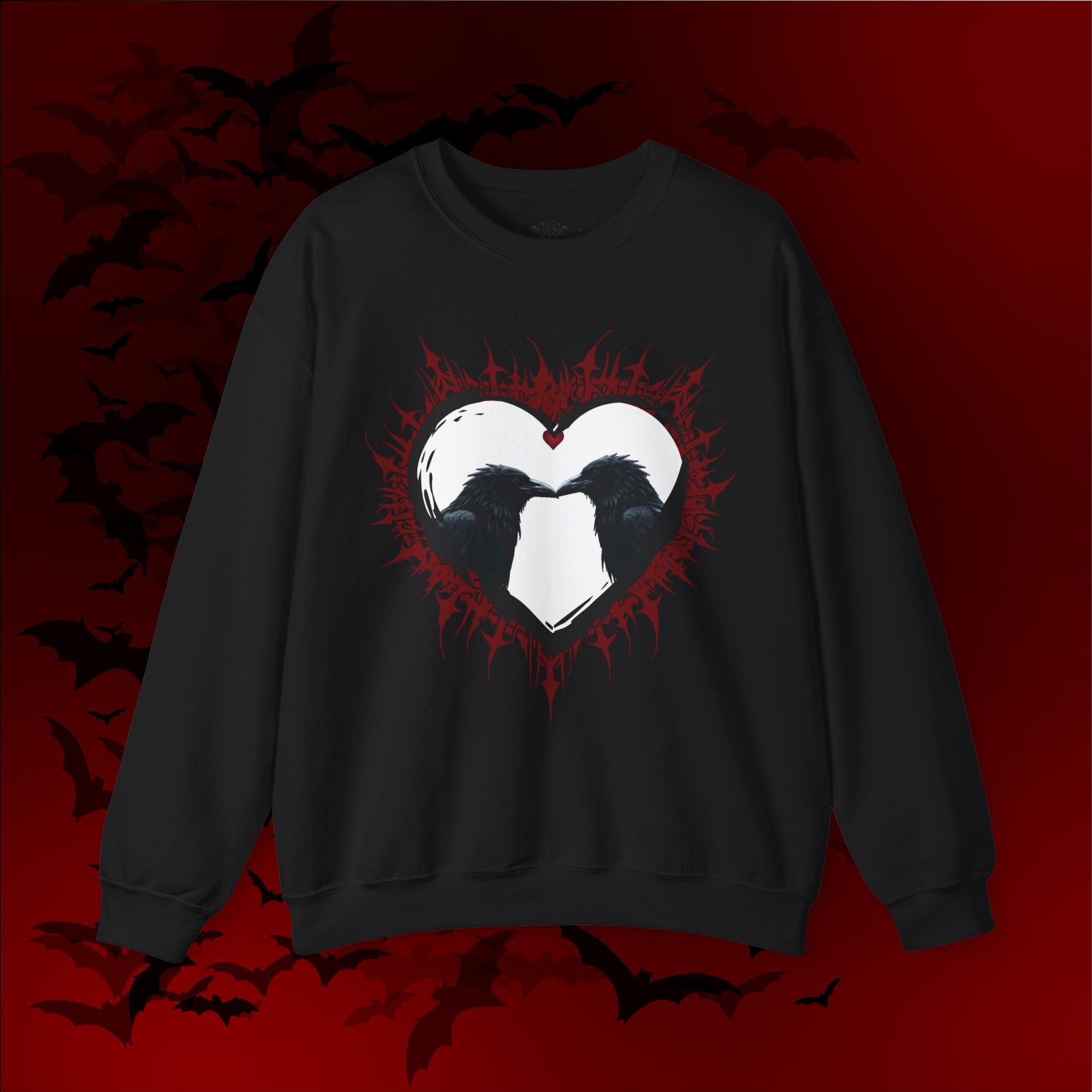 Gothic Raven Heart Crewneck Sweatshirt — Dark Romance Valentine's Day