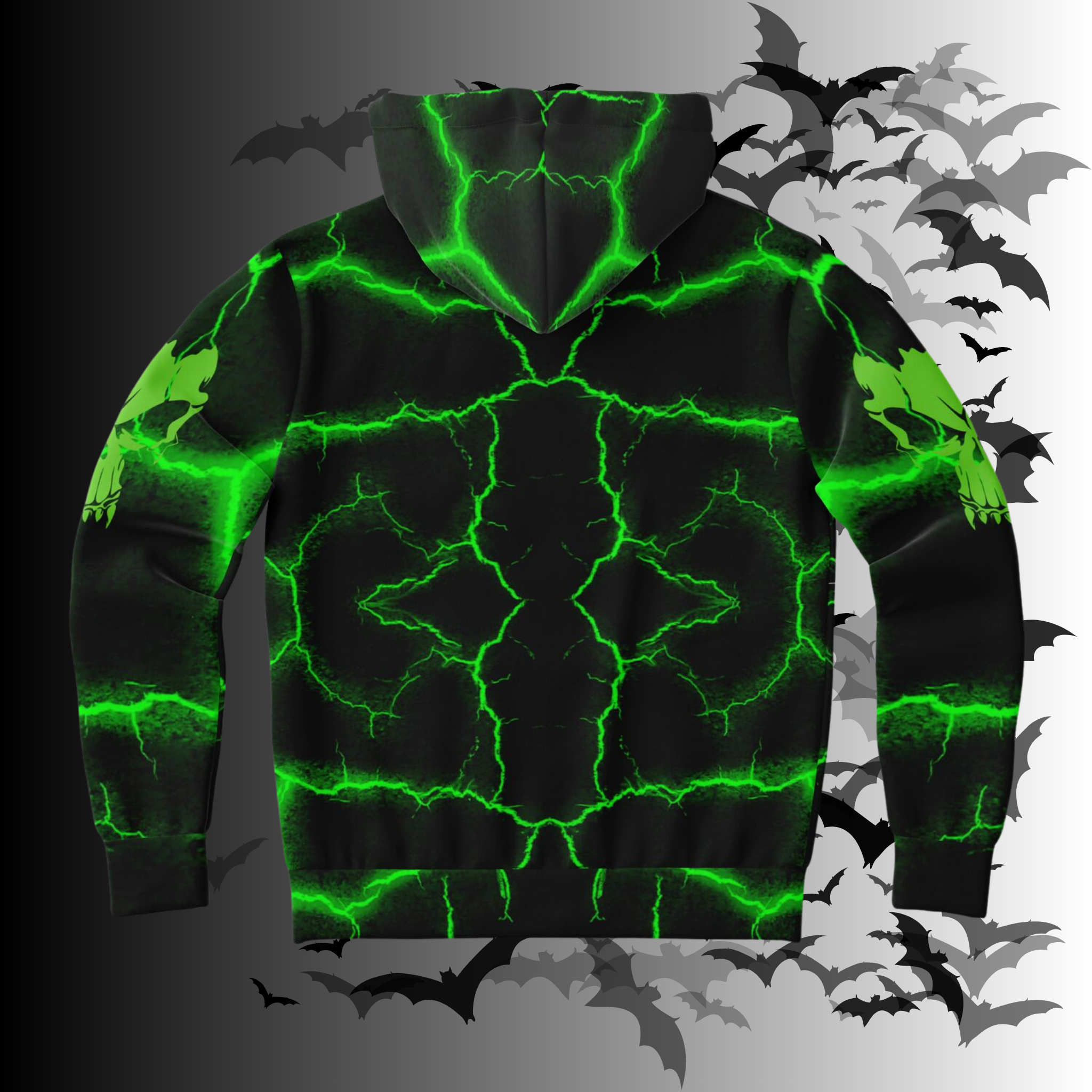 Neon Green Skull All Over Print Hoodie