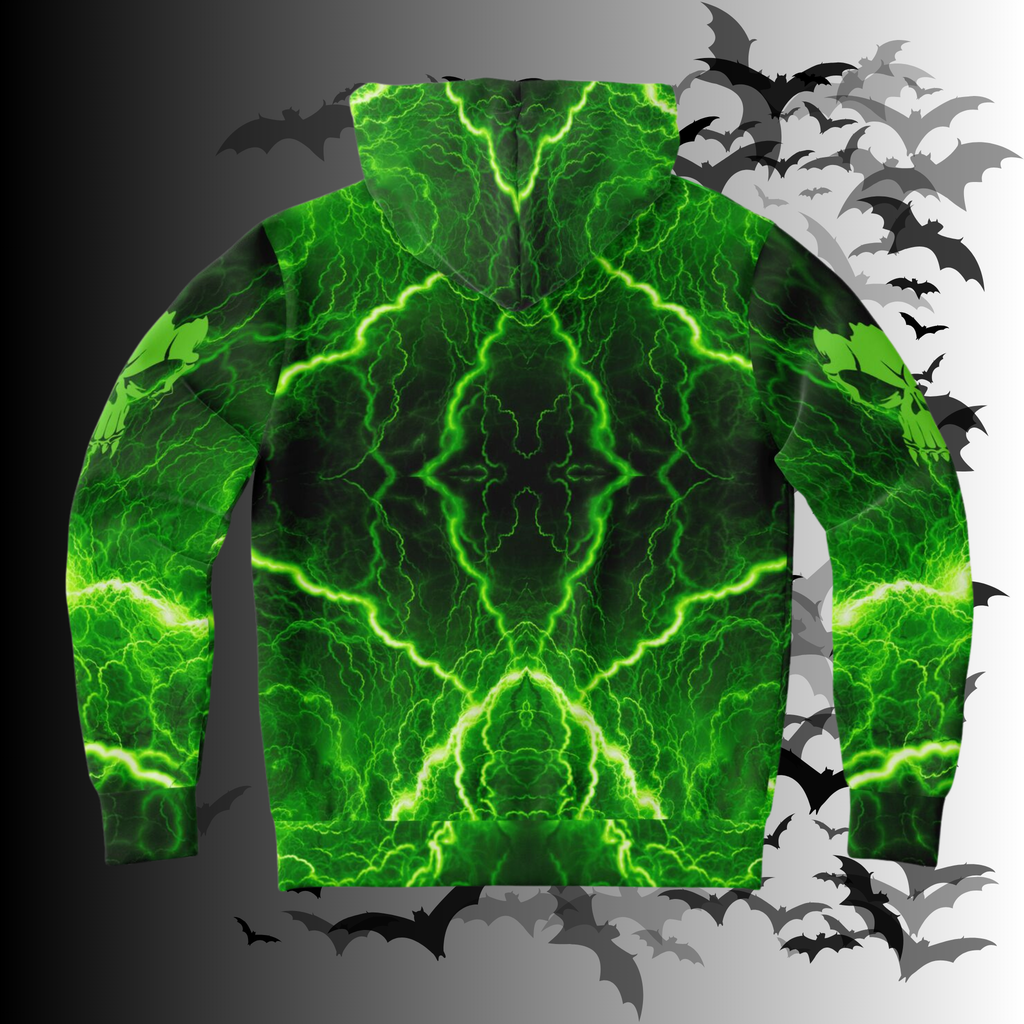 Green Flame Skull All Over Print Hoodie