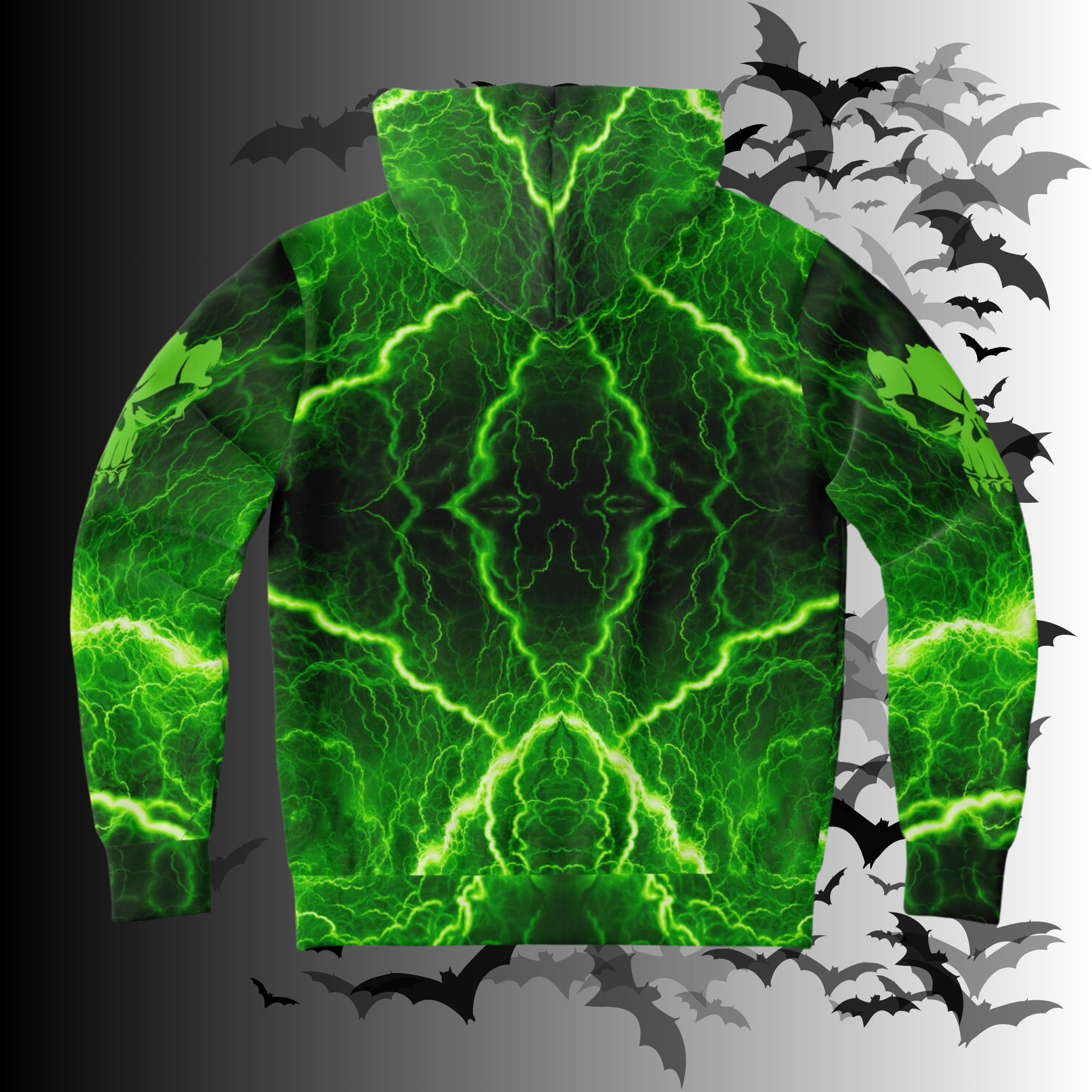 Green Flame Skull All Over Print Hoodie