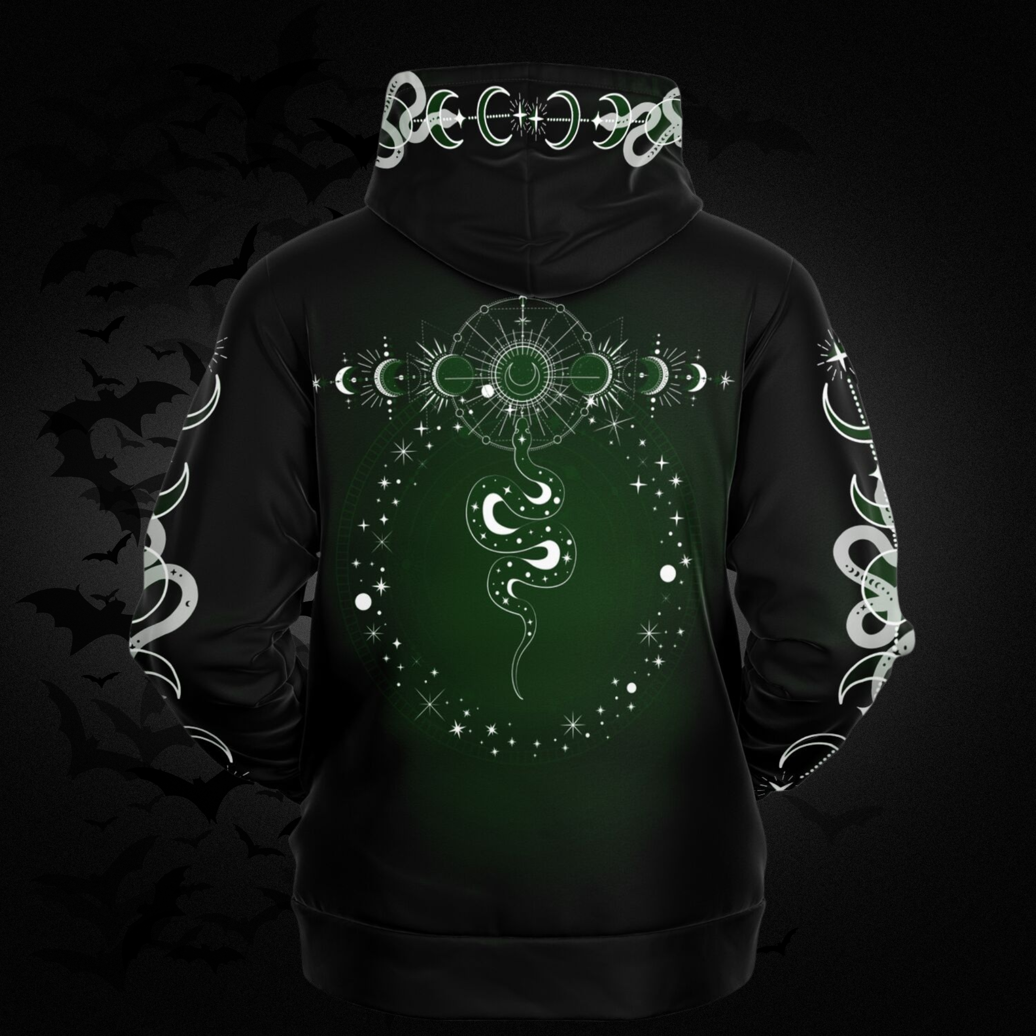 Celestial Serpent All Over Print Hoodie – Forest Green