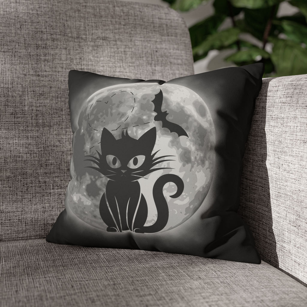 Gothic Black Cat Full Moon Throw Pillow — Bat Dark Home Decor