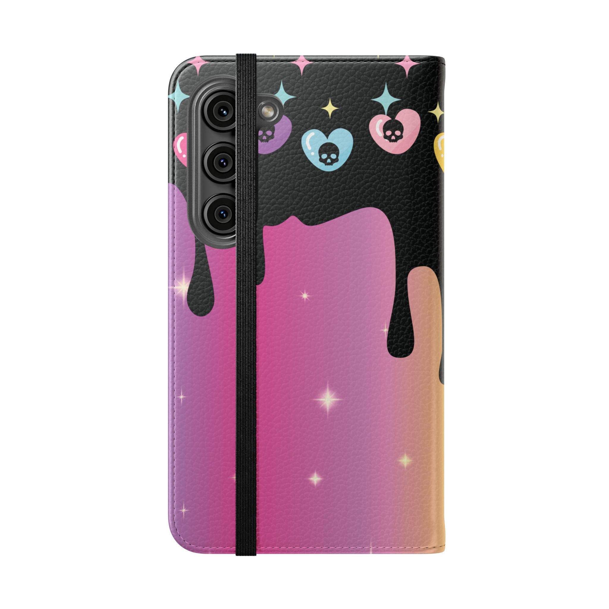 Pastel Goth Drippy Rainbow Skulls Flip Wallet Phone Case - Wallet Case for Samsung and iPhone - Gothic Style Wallet Phone Cases