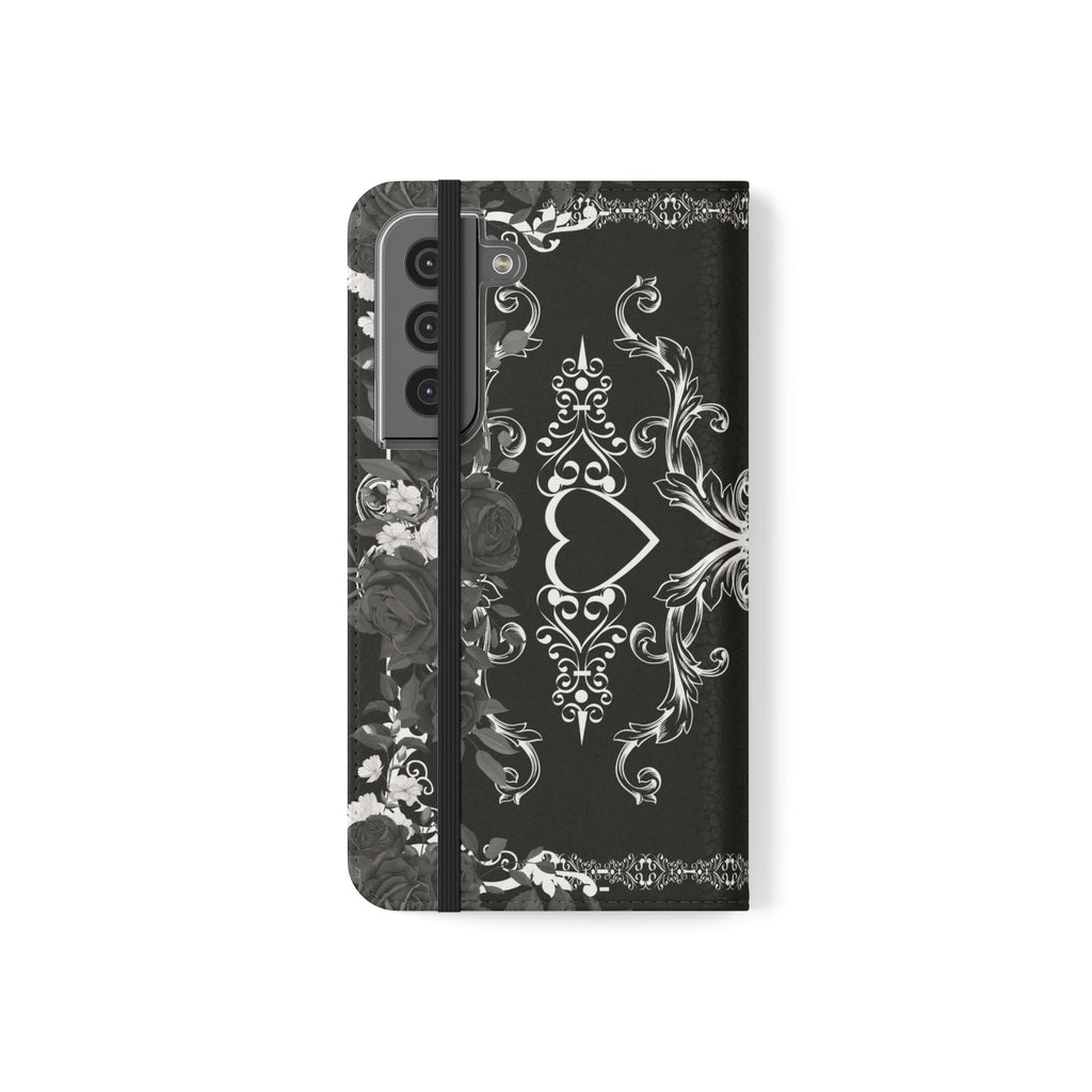 Romantic Goth Wallet Flip Case - Goth Botanical Phone Case