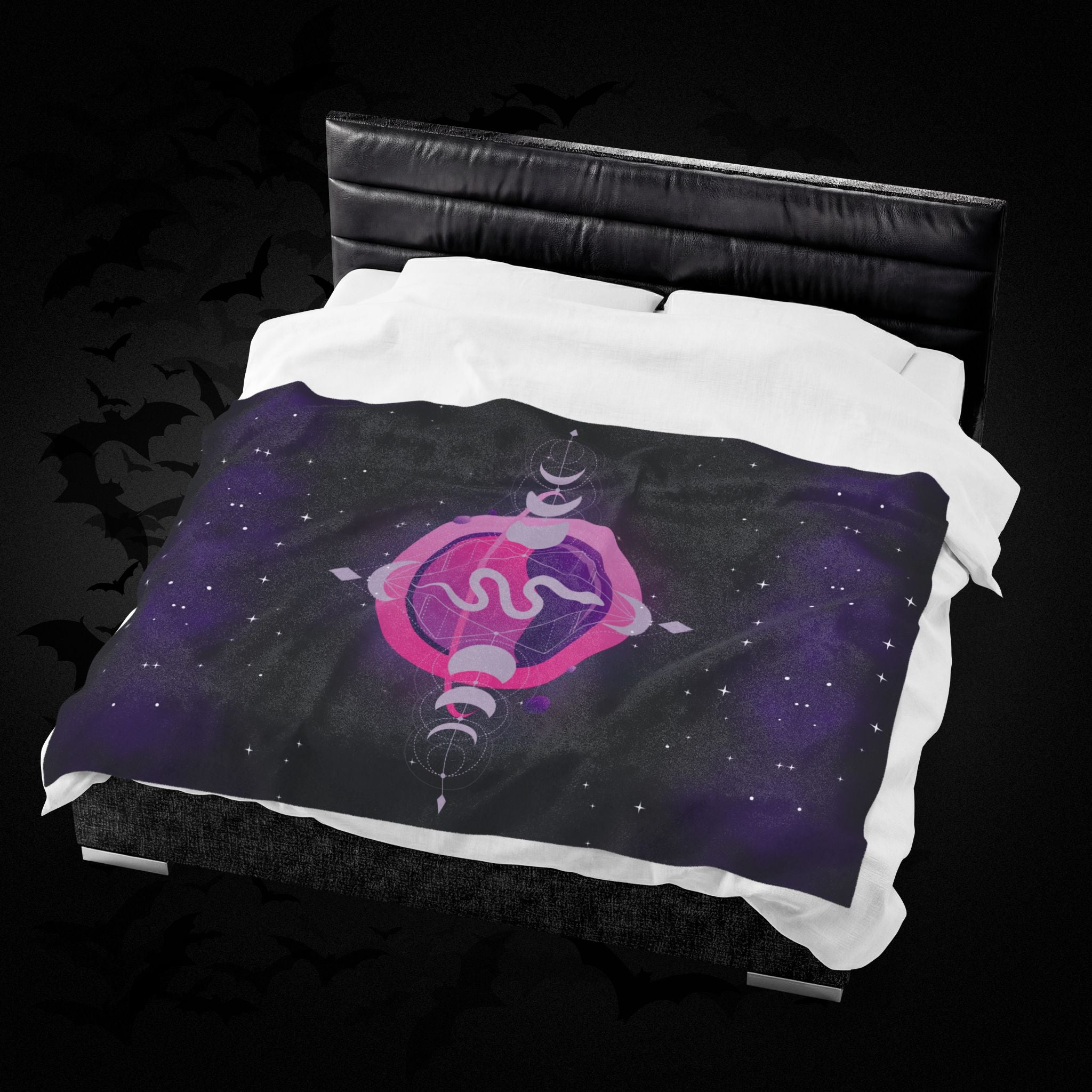 Pastel Goth Celestial Snake Moon Phase Throw Blanket — Pink & Purple Witchy Decor