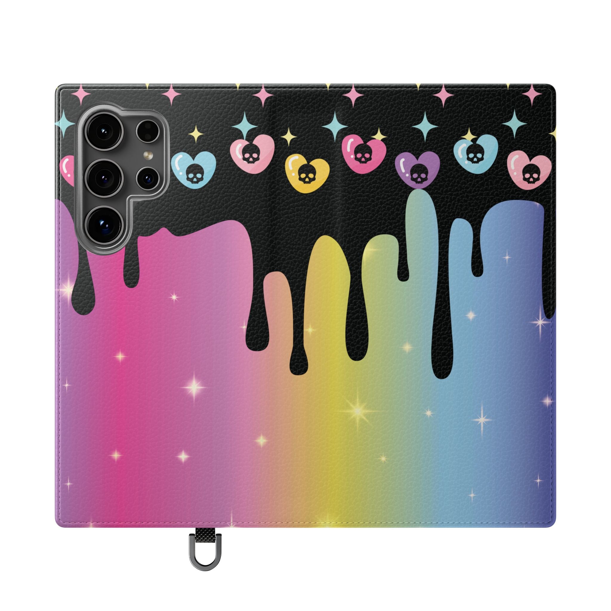 Pastel Goth Drippy Rainbow Skulls Flip Wallet Phone Case - Wallet Case for Samsung and iPhone - Gothic Style Wallet Phone Cases