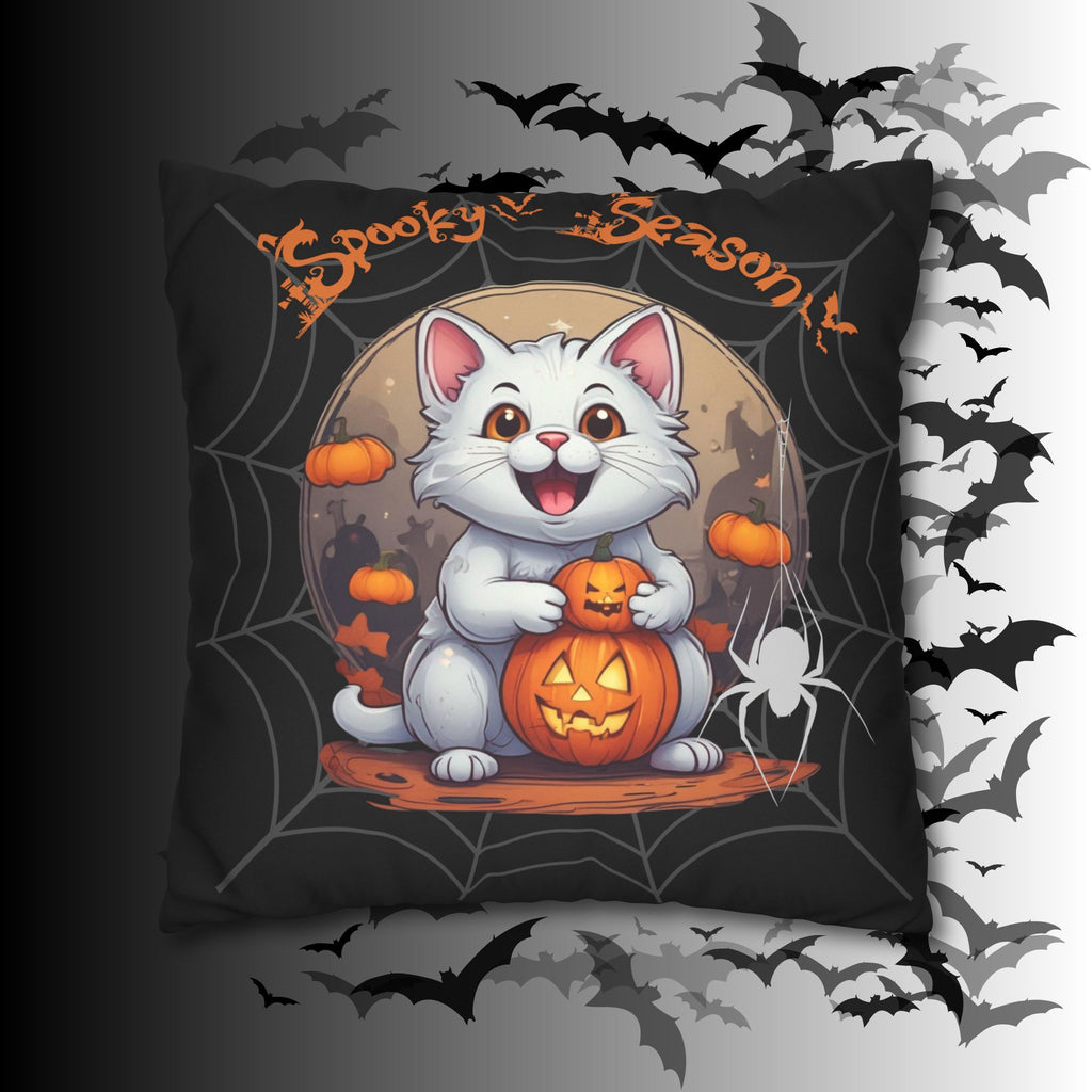 Spooky Season Cat Halloween Throw Pillow — Pumpkin Dark Home Decor