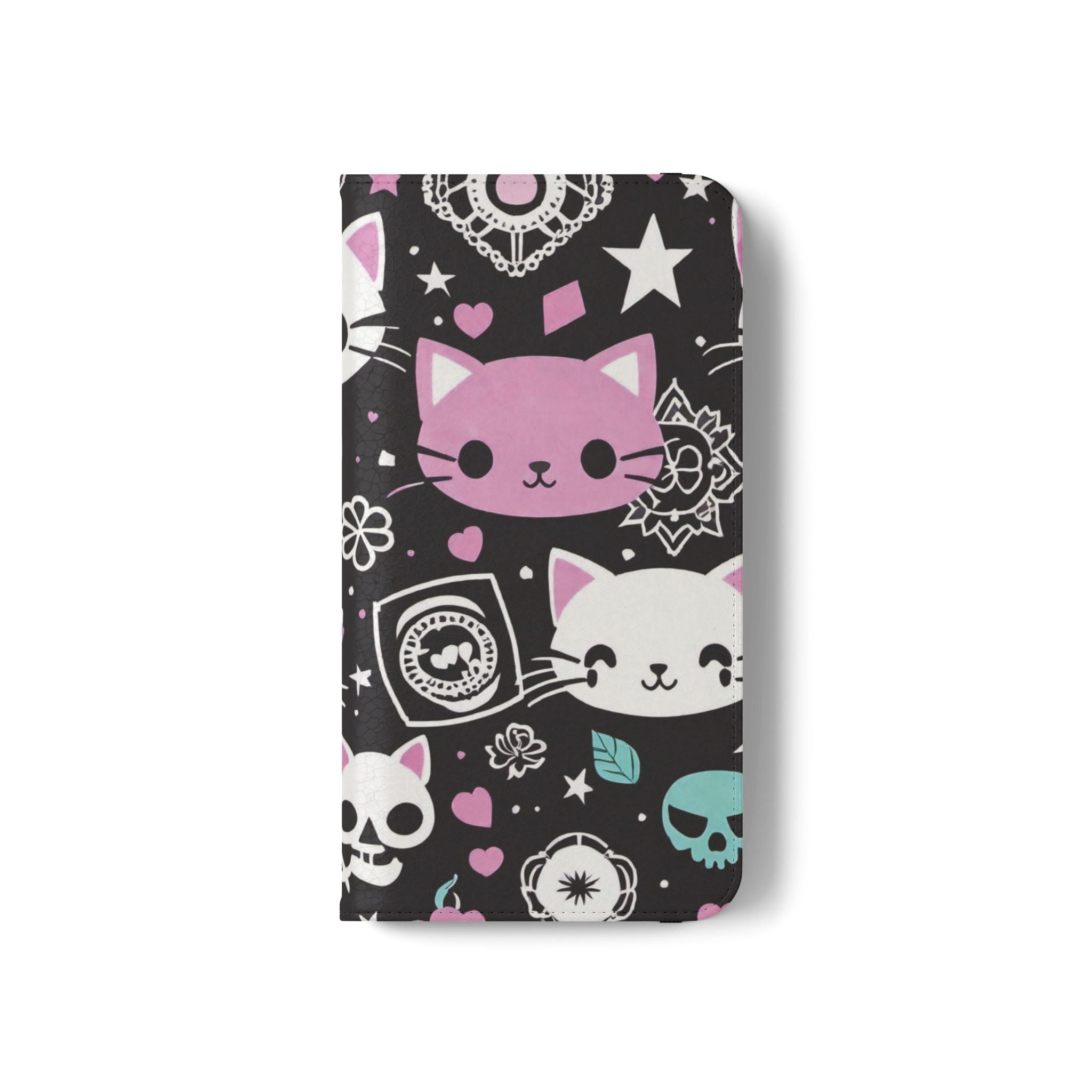 Pastel Goth Cat Flip Wallet Phone Case - Goth Cat Wallet Case for Samsung iPhone - Gothic Style Cats Wallet Phone Cases