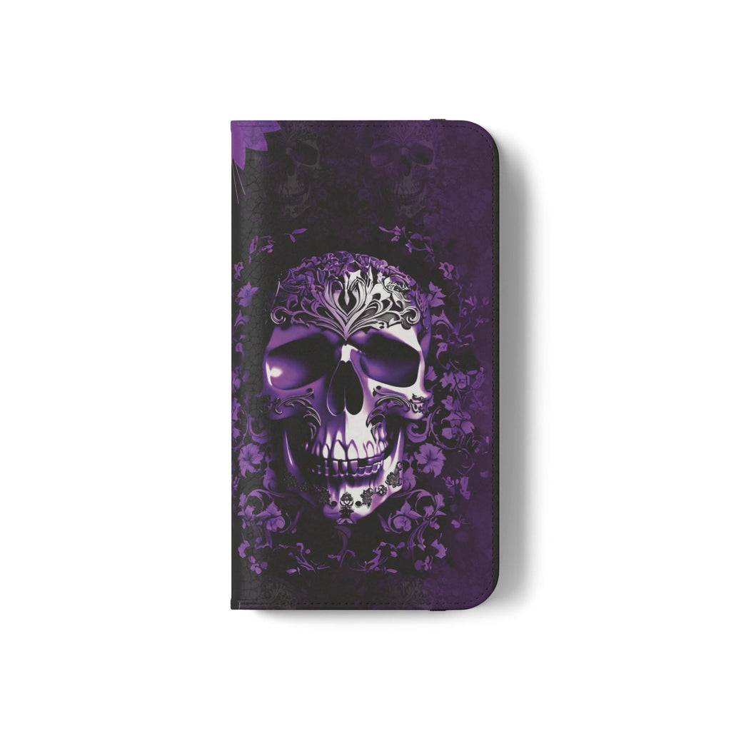 Purple Pastel Goth Skull Flip Wallet Phone Case - Skull Wallet Case for Samsung iPhone - Gothic Style Skull Wallet Phone Cases