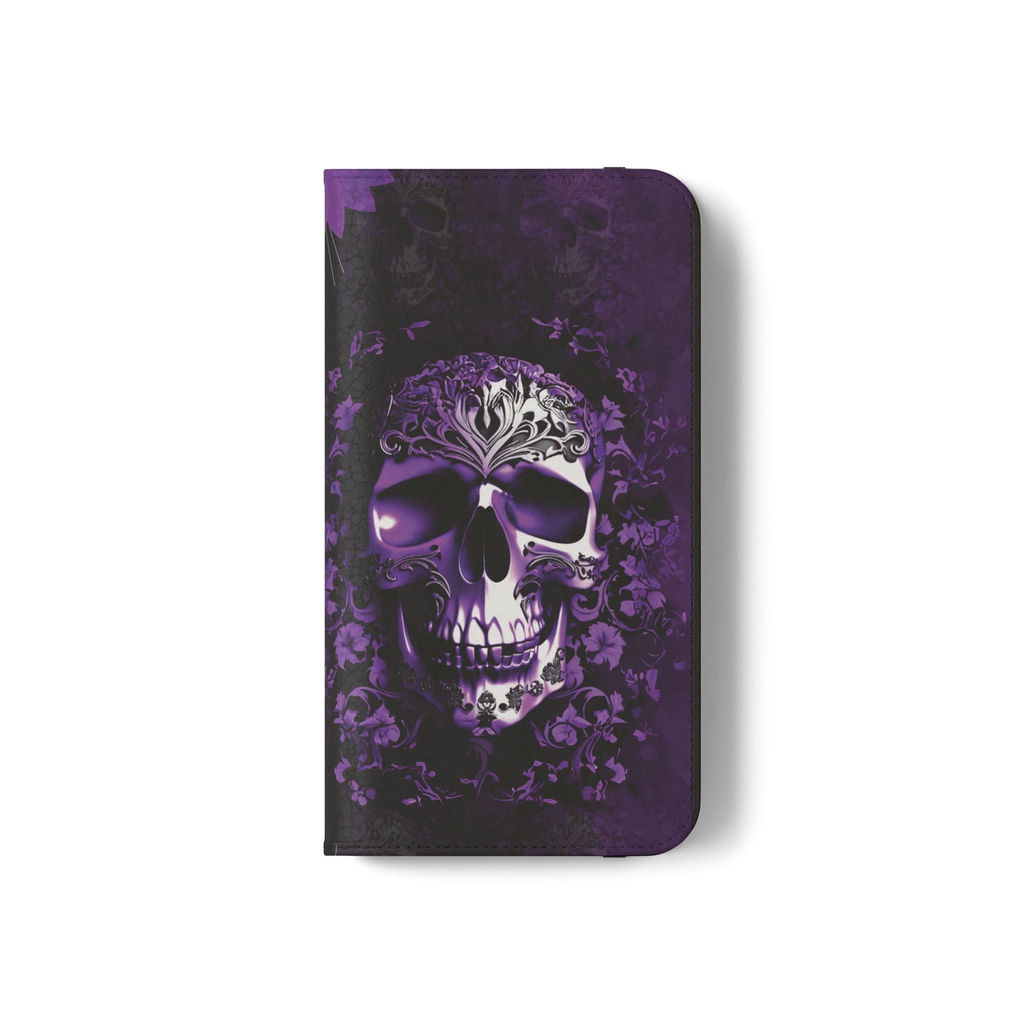 Purple Pastel Goth Skull Flip Wallet Phone Case - Skull Wallet Case for Samsung iPhone - Gothic Style Skull Wallet Phone Cases