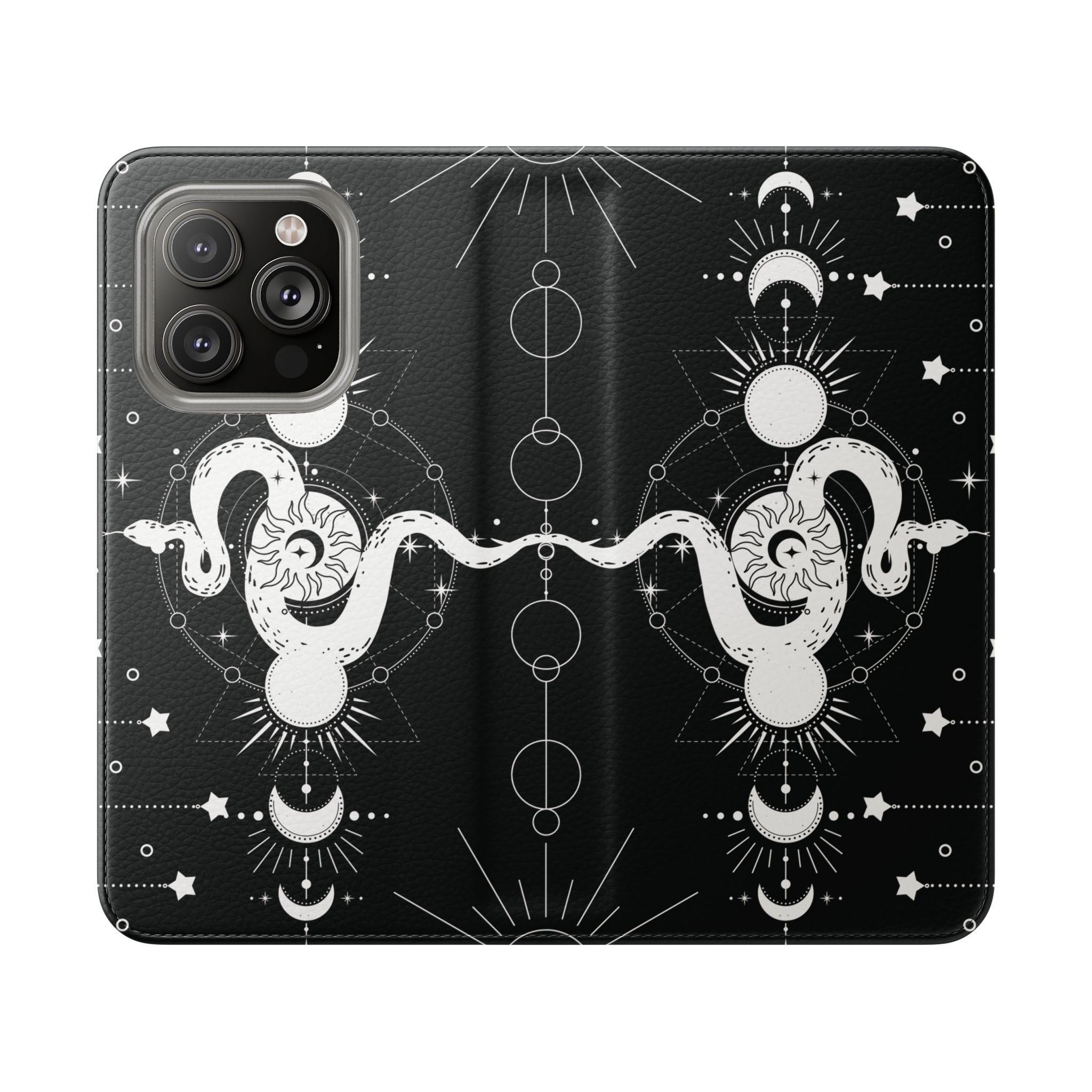 Gothic Style Celestial Snake Moon Phases Wallet Flip PhoneCase - Celestial Style Phone Case for iPhone and Samsung - Moon Phases Wallet Case