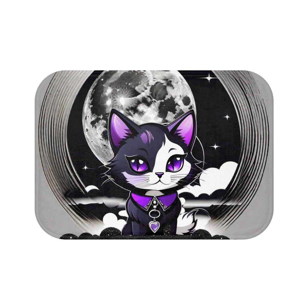 Pastel Goth Black Cat Full Moon Bath Mat — Witchy Bathroom Decor