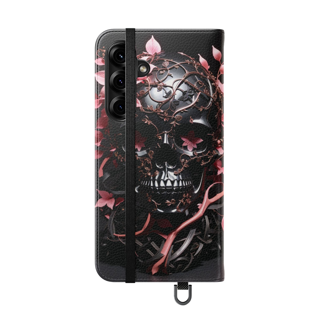 Pink Pastel Goth Skull Flip Wallet Phone Case - Skull Wallet Case for Samsung iPhone - Gothic Style Skull Wallet Phone Cases