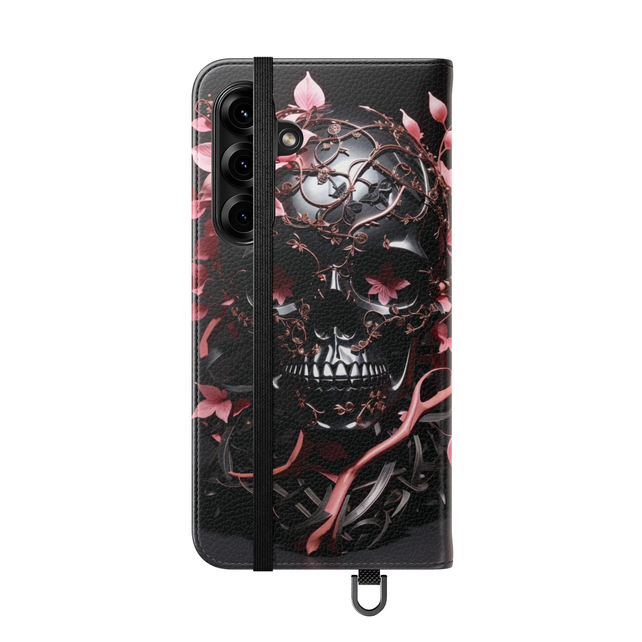 Pink Pastel Goth Skull Flip Wallet Phone Case - Skull Wallet Case for Samsung iPhone - Gothic Style Skull Wallet Phone Cases