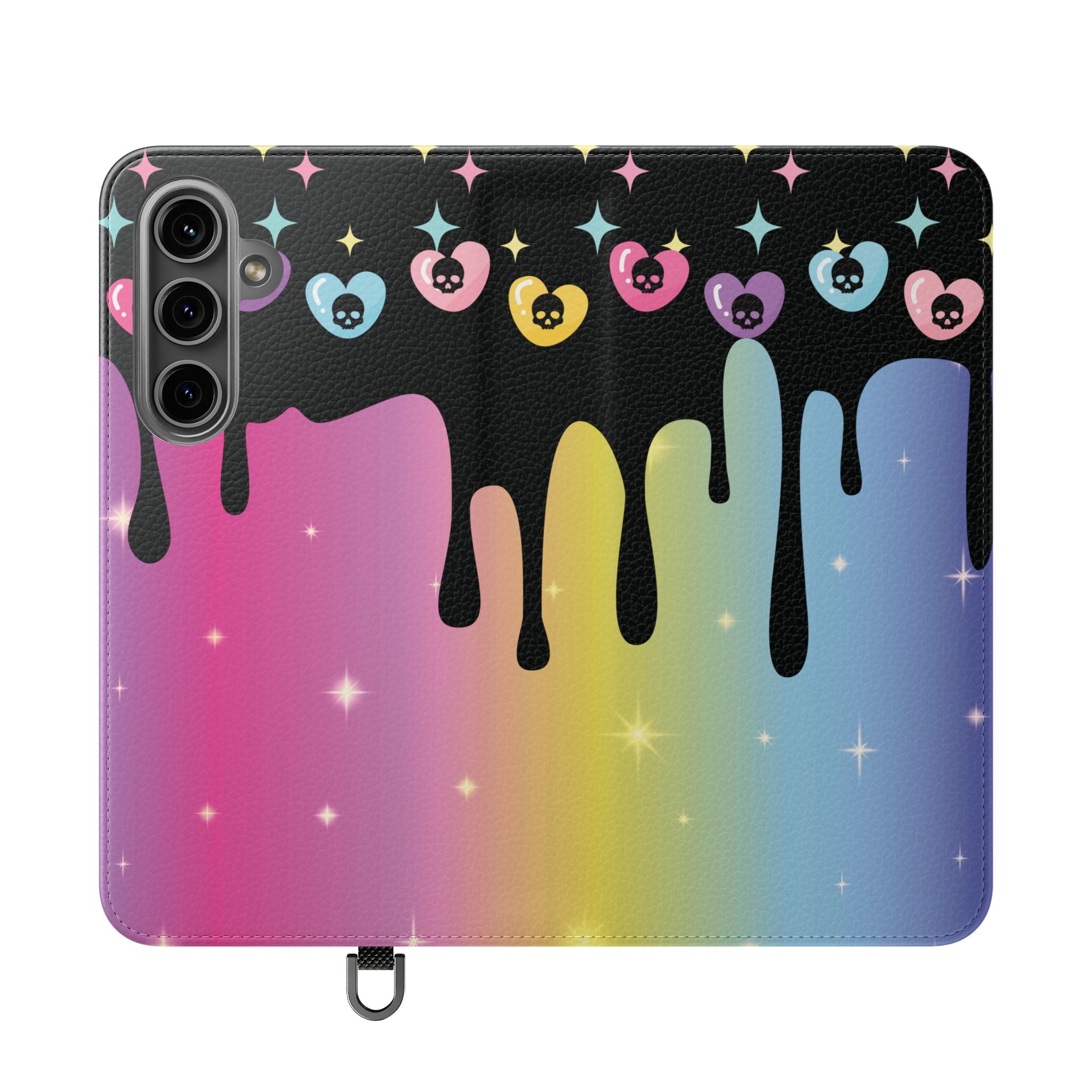 Pastel Goth Drippy Rainbow Skulls Flip Wallet Phone Case - Wallet Case for Samsung and iPhone - Gothic Style Wallet Phone Cases