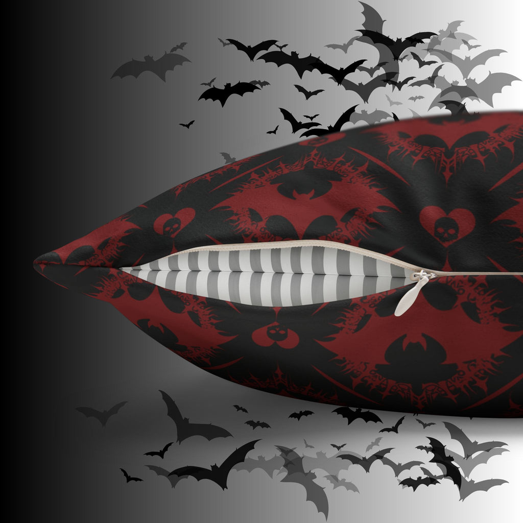 Gothic Bat Diamond Pattern Throw Pillow — Midnight Black Dark Home Decor