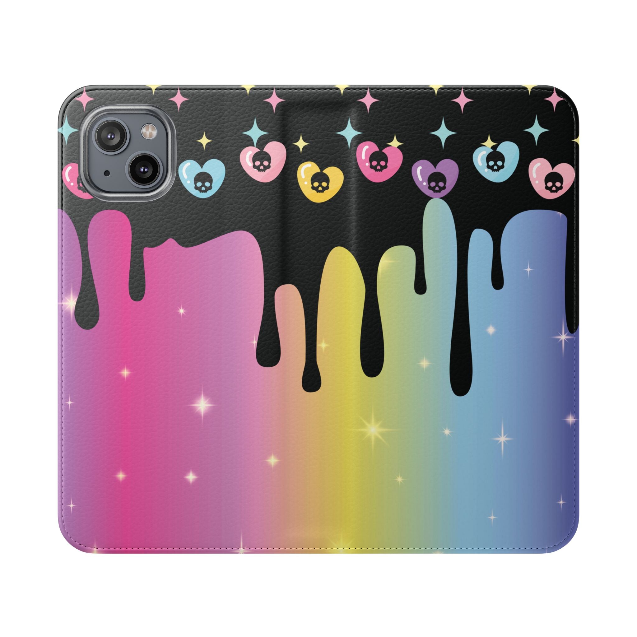 Pastel Goth Drippy Rainbow Skulls Flip Wallet Phone Case - Wallet Case for Samsung and iPhone - Gothic Style Wallet Phone Cases