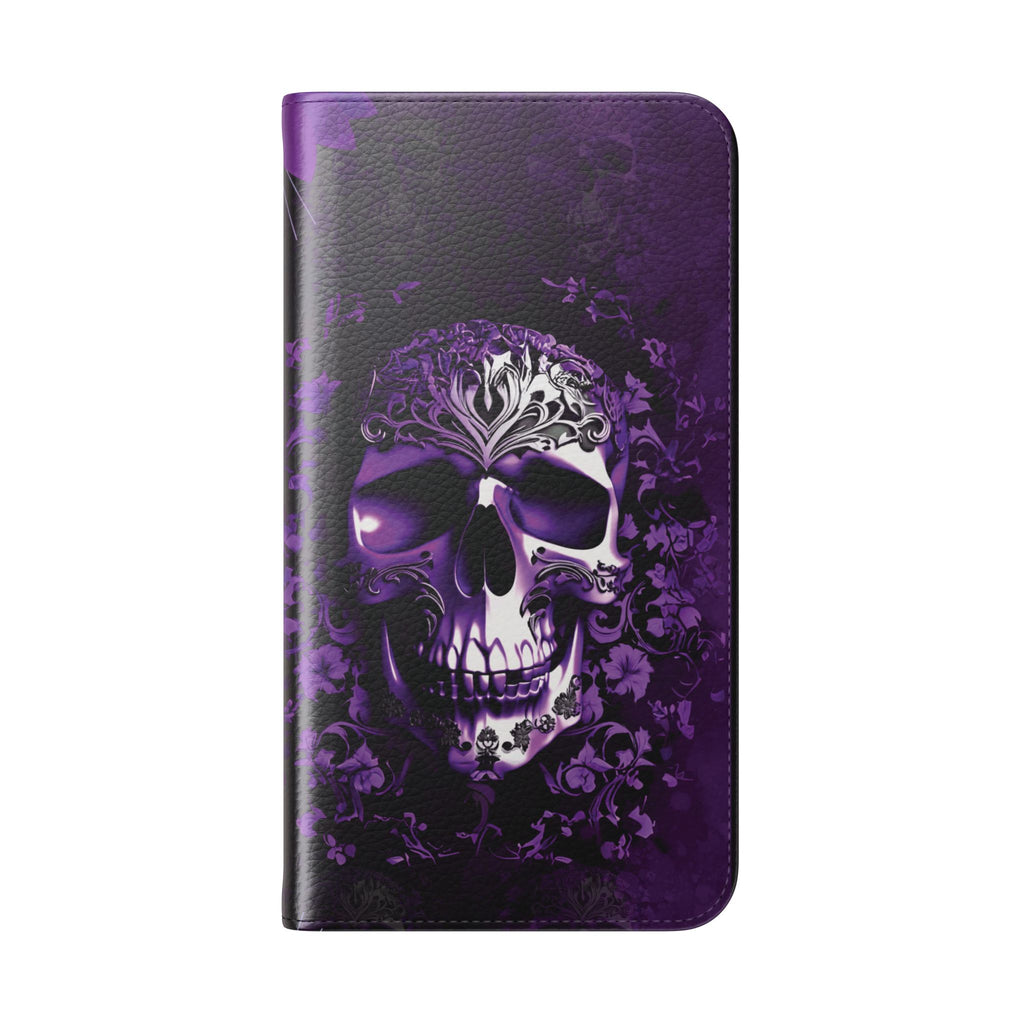 Purple Pastel Goth Skull Flip Wallet Phone Case - Skull Wallet Case for Samsung iPhone - Gothic Style Skull Wallet Phone Cases