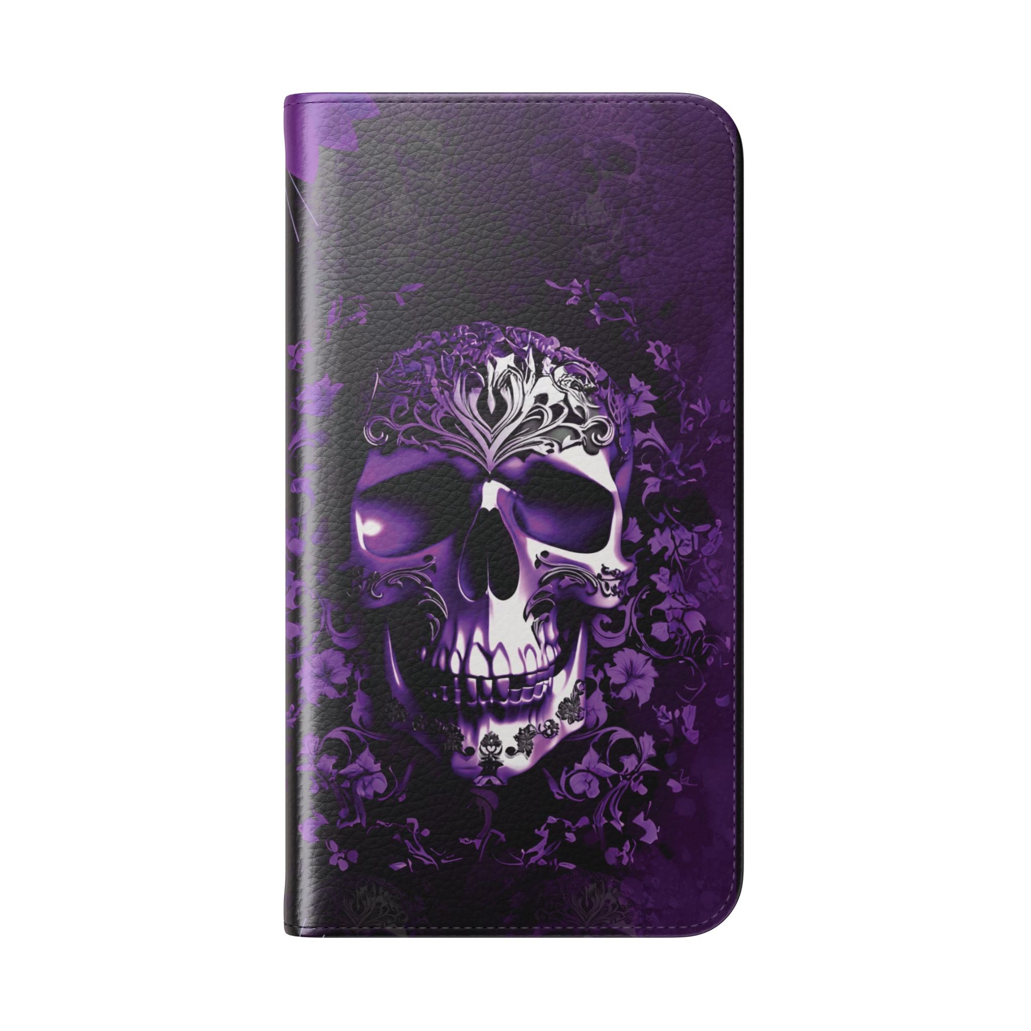 Purple Pastel Goth Skull Flip Wallet Phone Case - Skull Wallet Case for Samsung iPhone - Gothic Style Skull Wallet Phone Cases