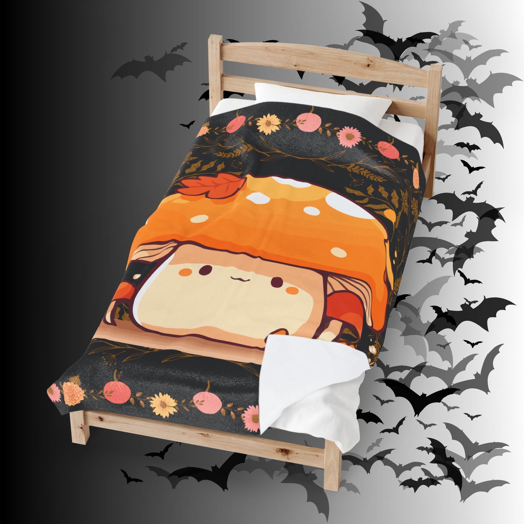Dark Cottagecore Kawaii Mushroom Throw Blanket — Cozy Autumn Home Decor