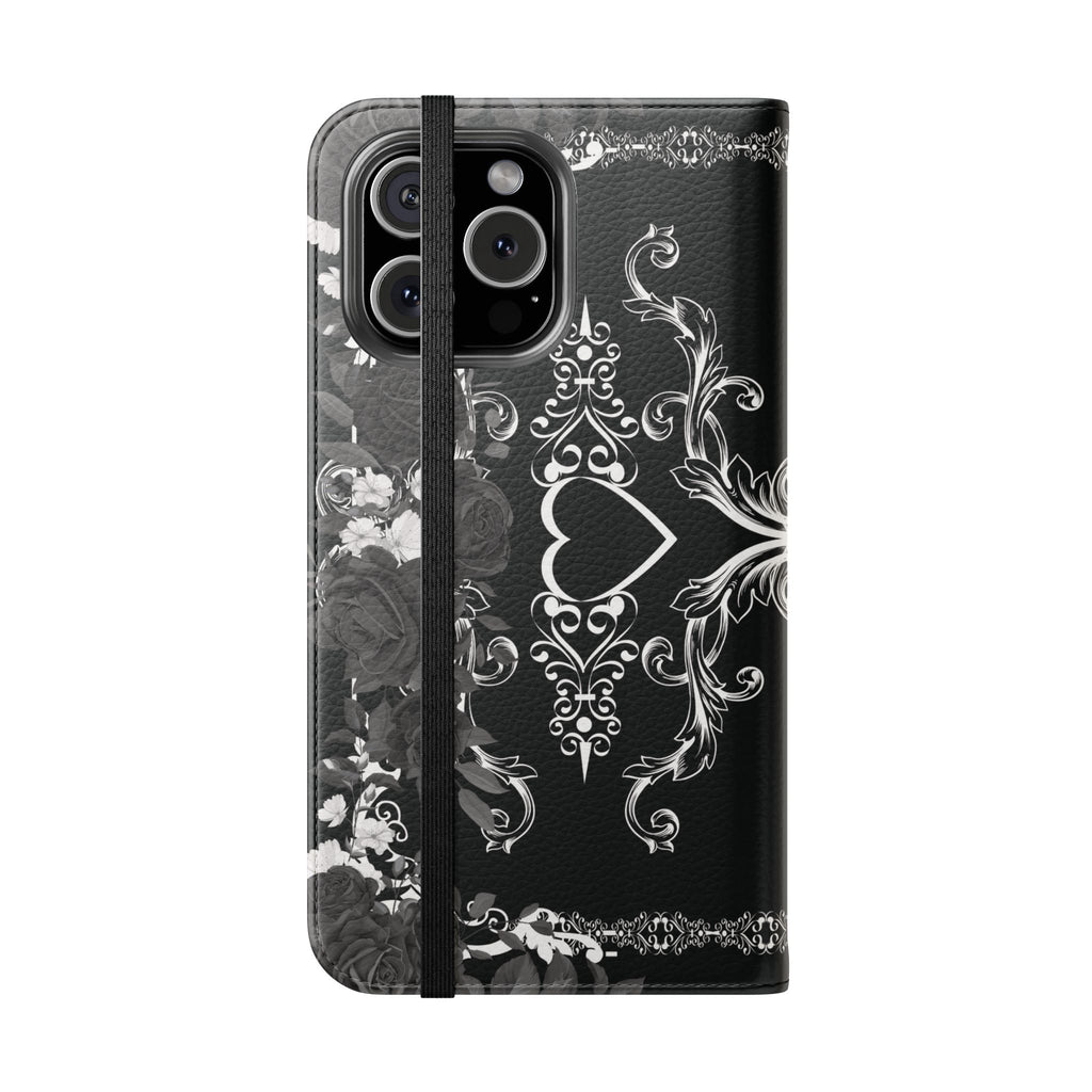 Romantic Goth Wallet Flip Case - Goth Botanical Phone Case