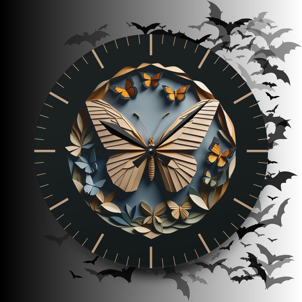 Origami Style Butterfly Acrylic Art Print Wall Clock — NOT Real Origami, Modern Zen Home Decor