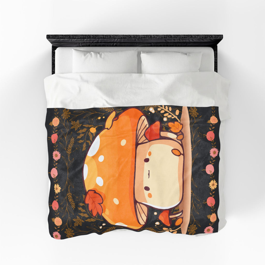 Dark Cottagecore Kawaii Mushroom Throw Blanket — Cozy Autumn Home Decor