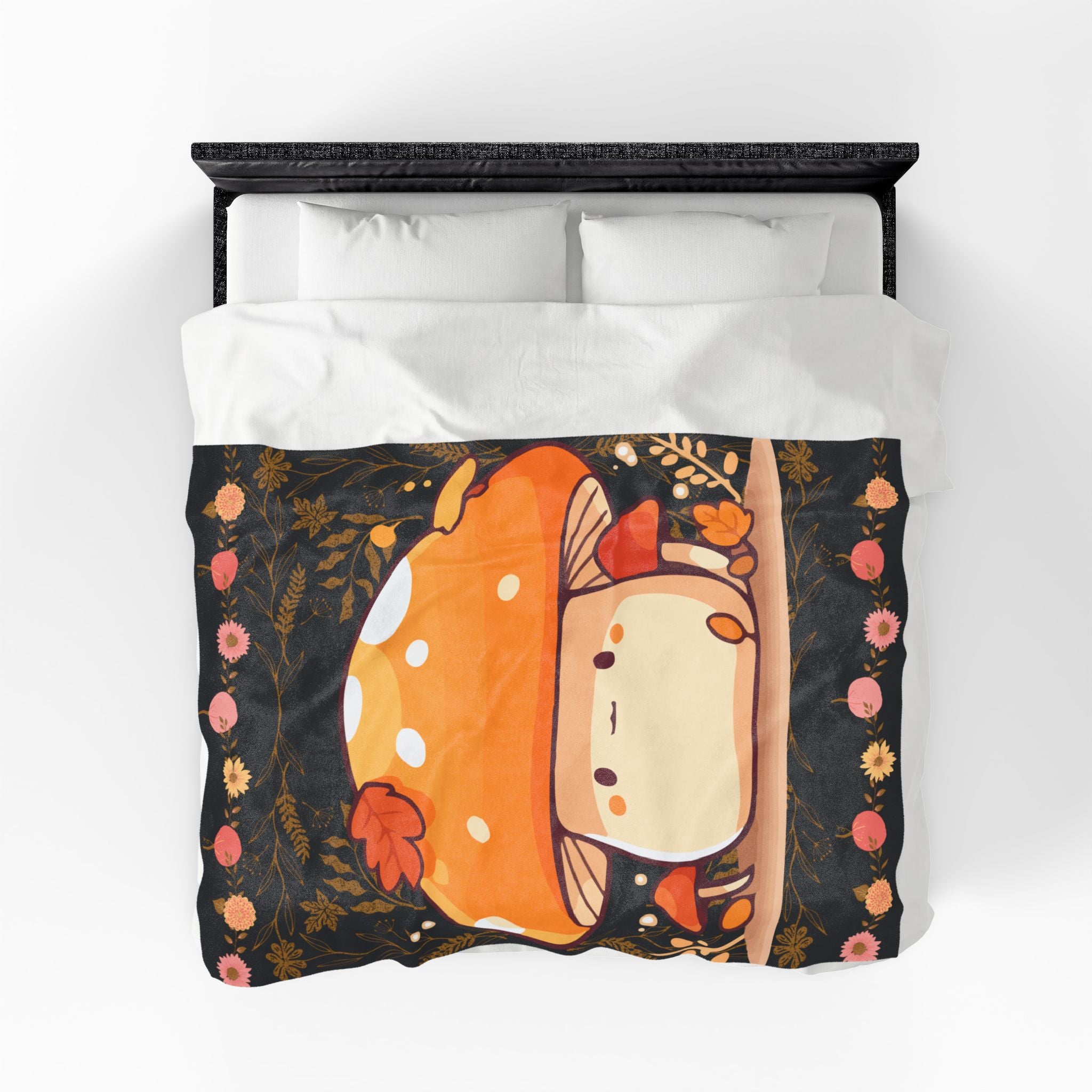 Dark Cottagecore Kawaii Mushroom Throw Blanket — Cozy Autumn Home Decor